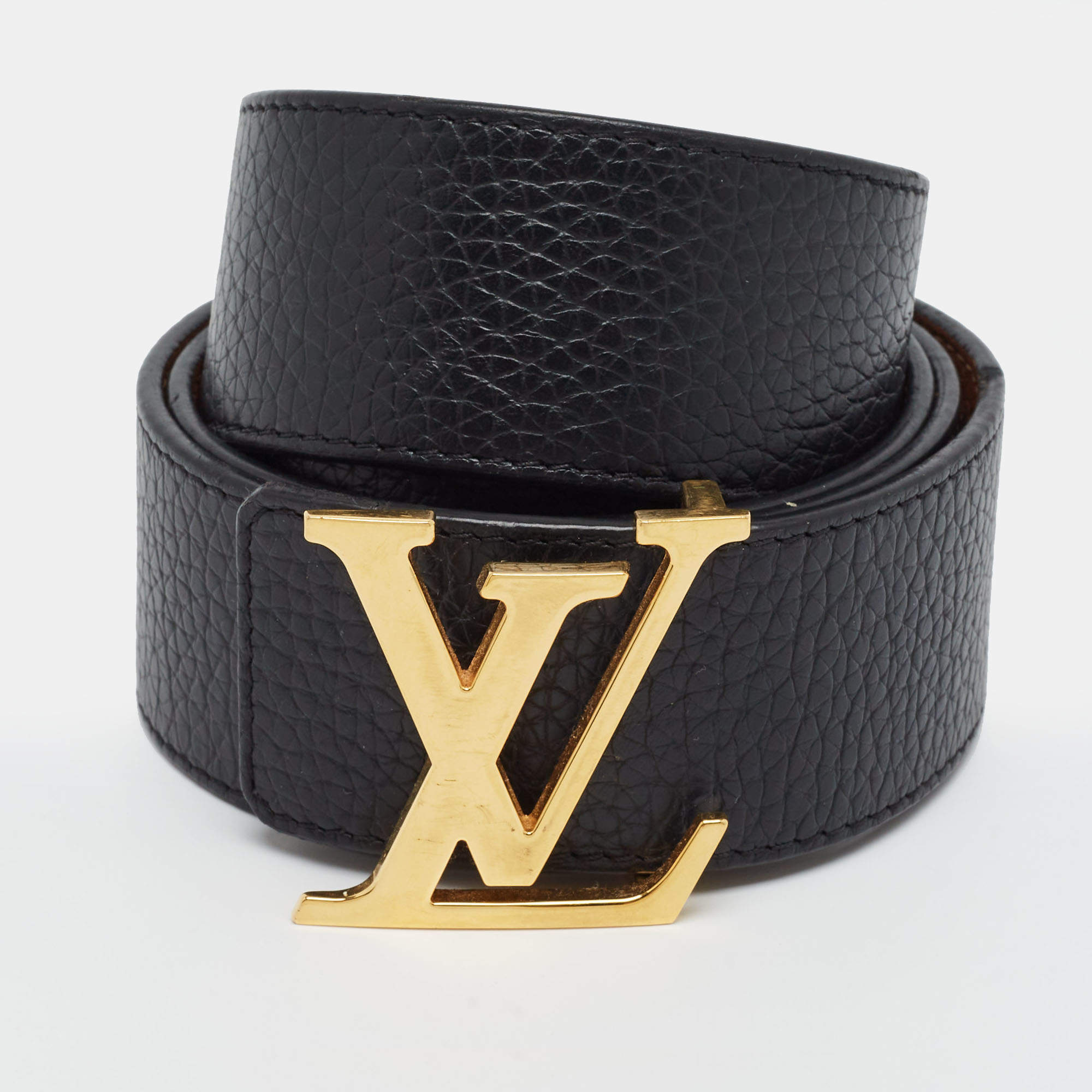 Pre Owned Louis Vuitton LV Initiales 95CM Reversible Belt Black/Brown Taurillon Leather
