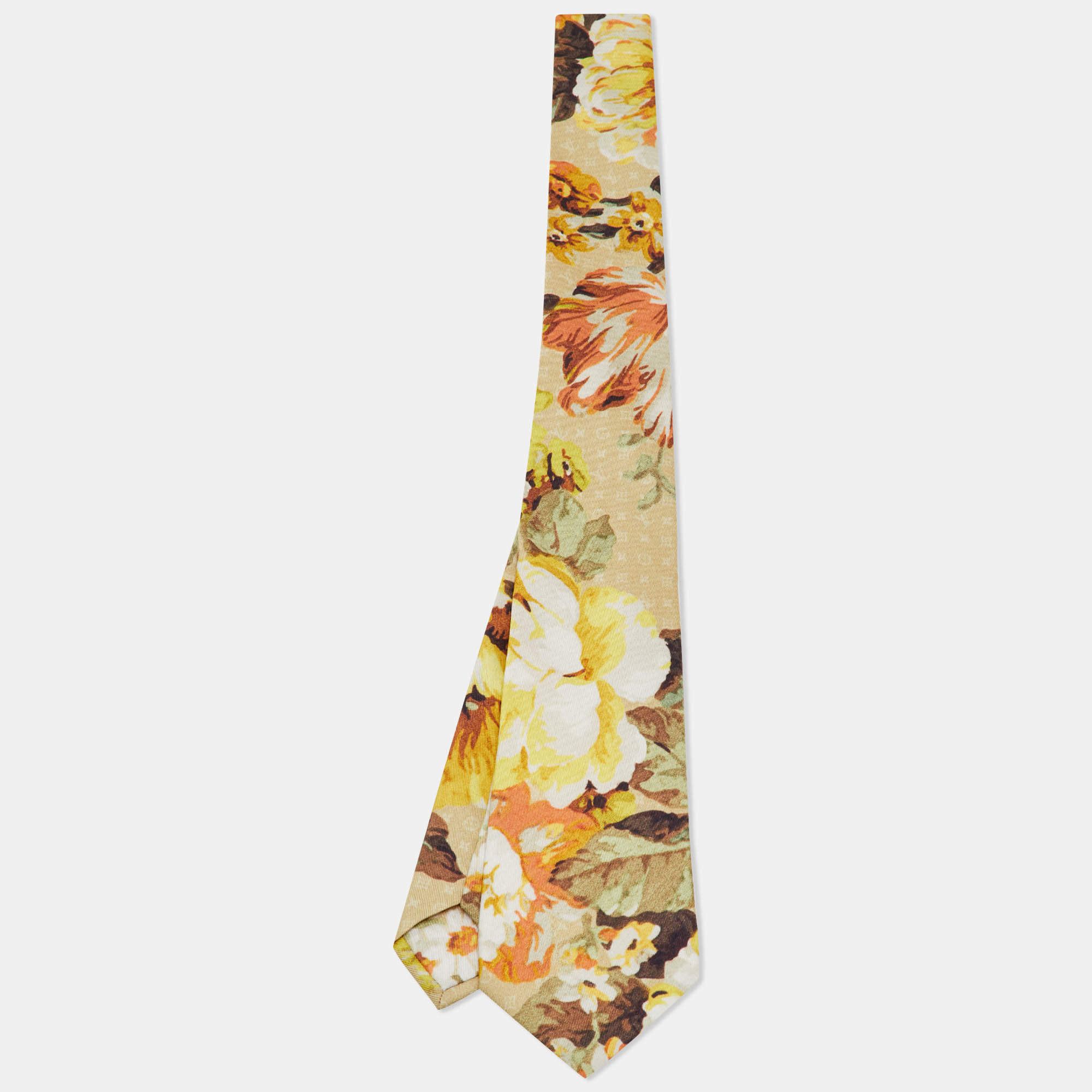 Pre Owned Louis Vuitton Yellow LV Bouquet Silk Tie