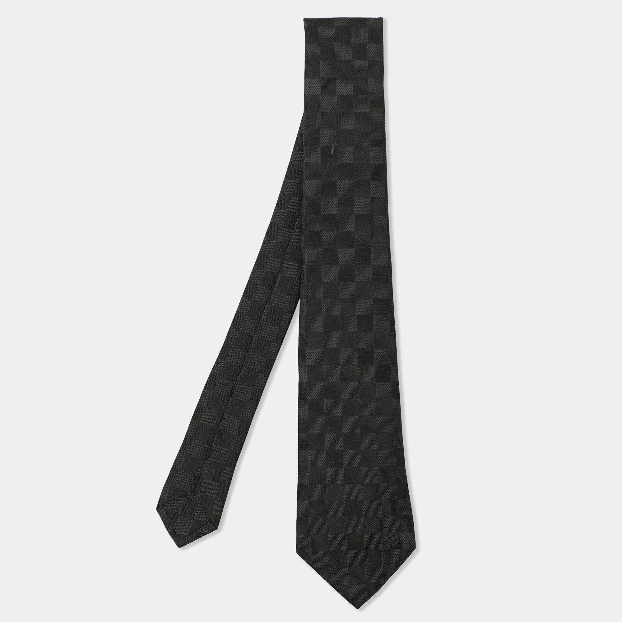 Pre Owned Louis Vuitton Black Silk Damier Classique Neck Tie