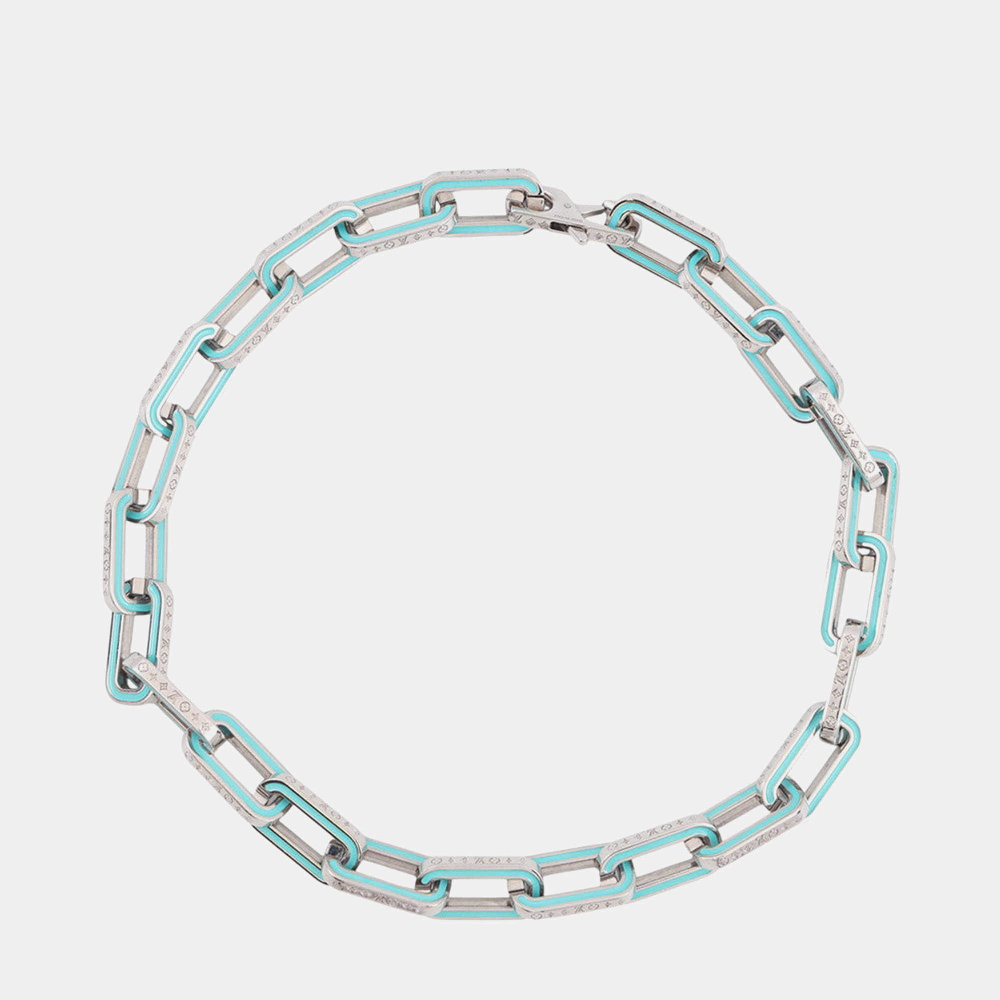 مملوكة مسبقًا Louis Vuitton Collier Monogram Links Chain Necklace Silver/Turquise Blue Metal