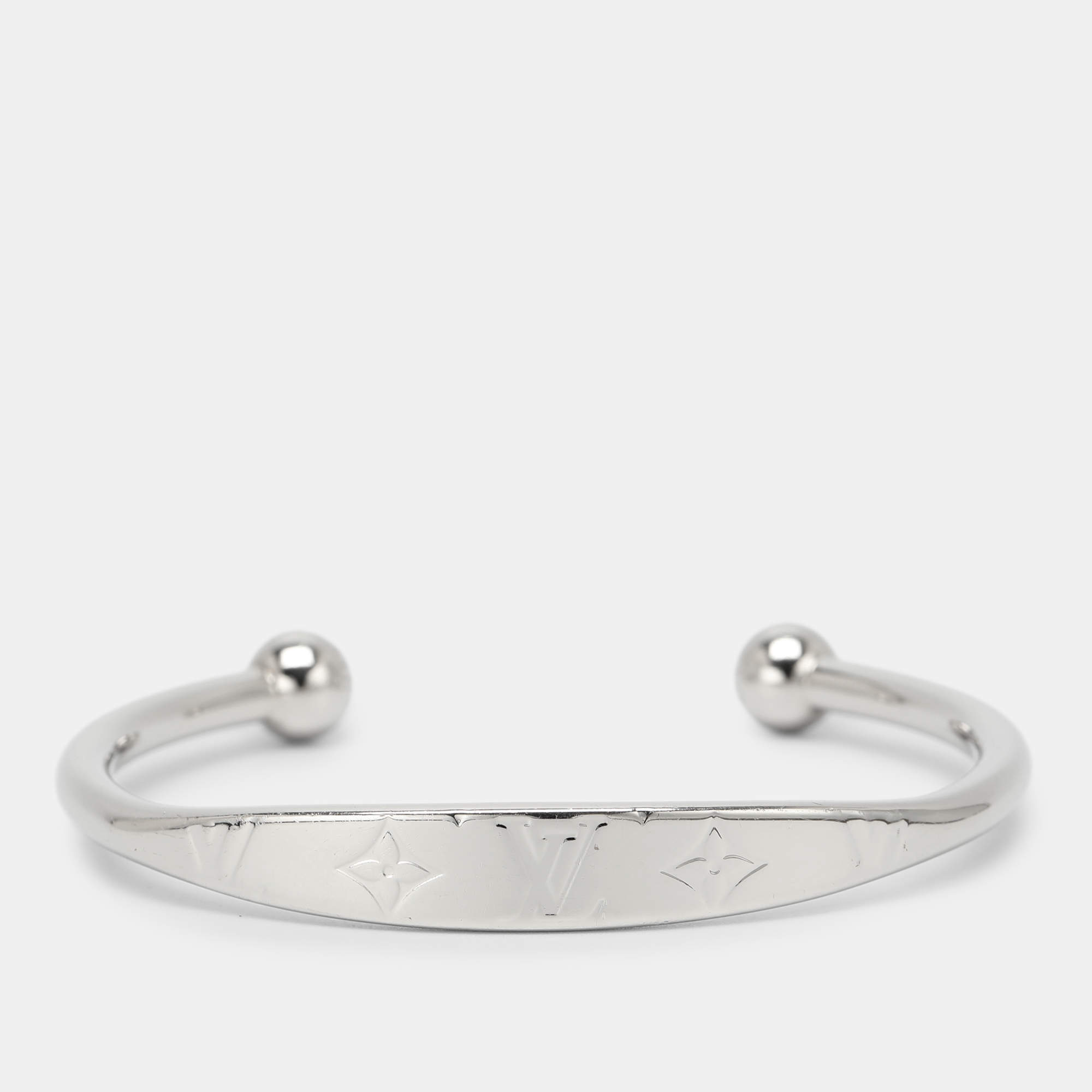 Pre Owned Louis Vuitton Silver Tone Monogram Jonc Cuff Bracelet
