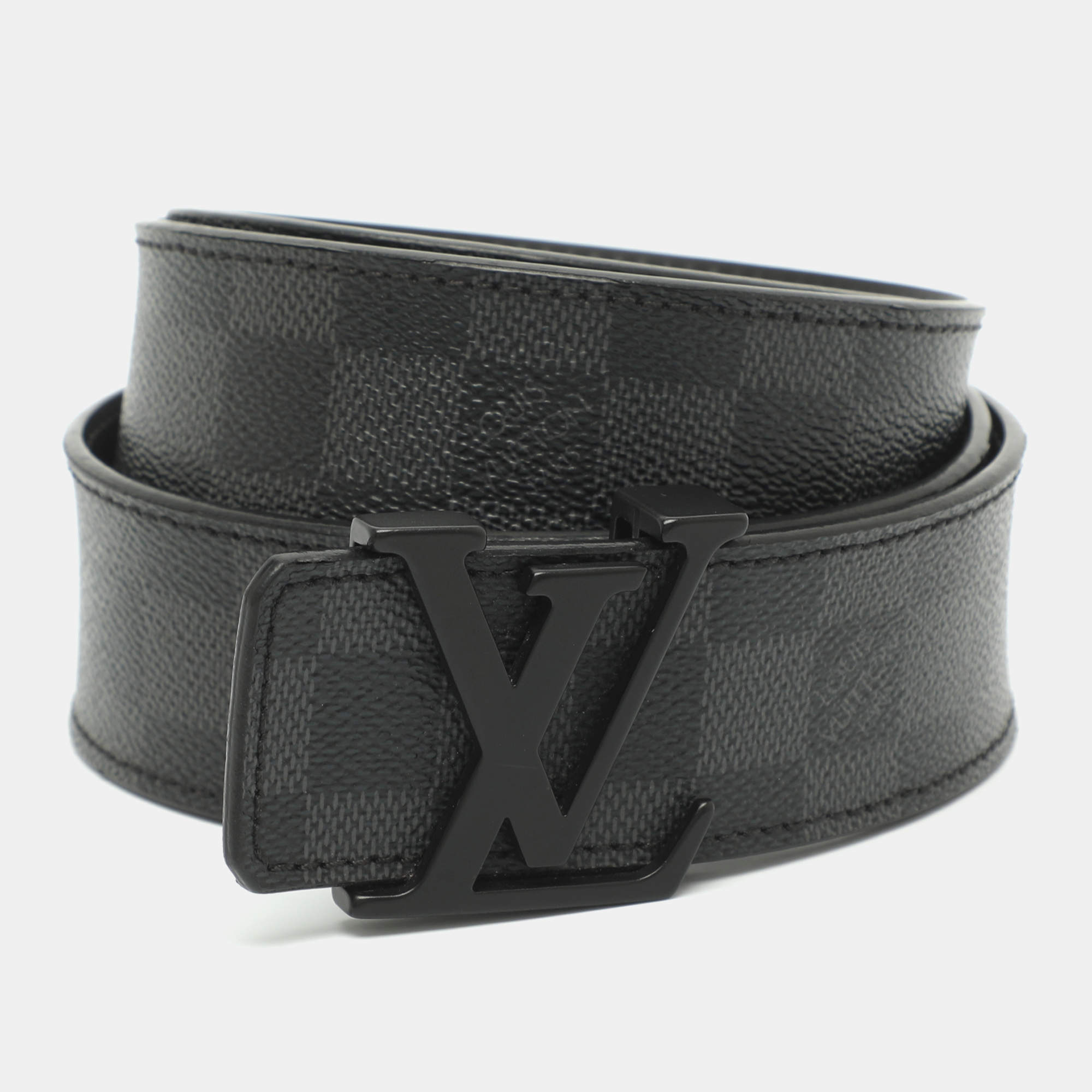Pre Owned Louis Vuitton LV Initiales 95CM Buckle Belt Damier Graphite Canvas