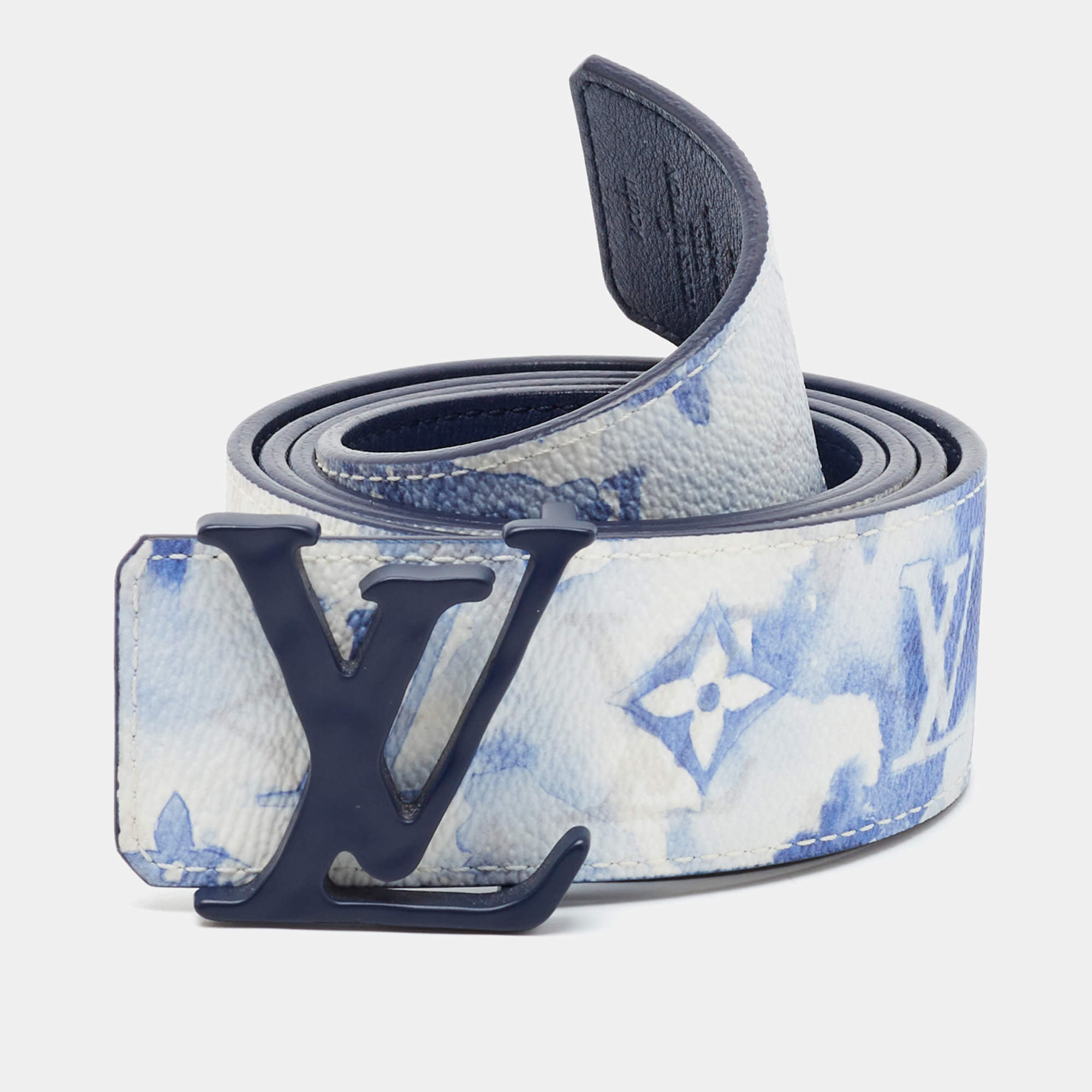 Pre Owned Louis Vuitton LV Initiales 95 CM Reversible Buckle Belt Monogram Watercolor Canvas