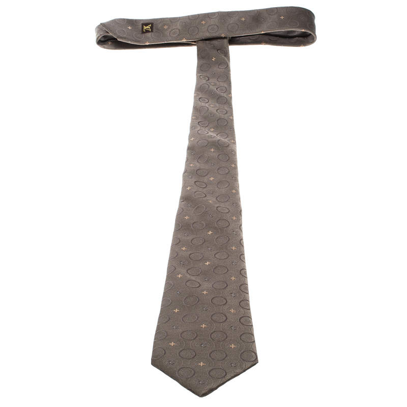Pre Owned Louis Vuitton Brown Monogram Mix Patterned Silk Jacquard Tie