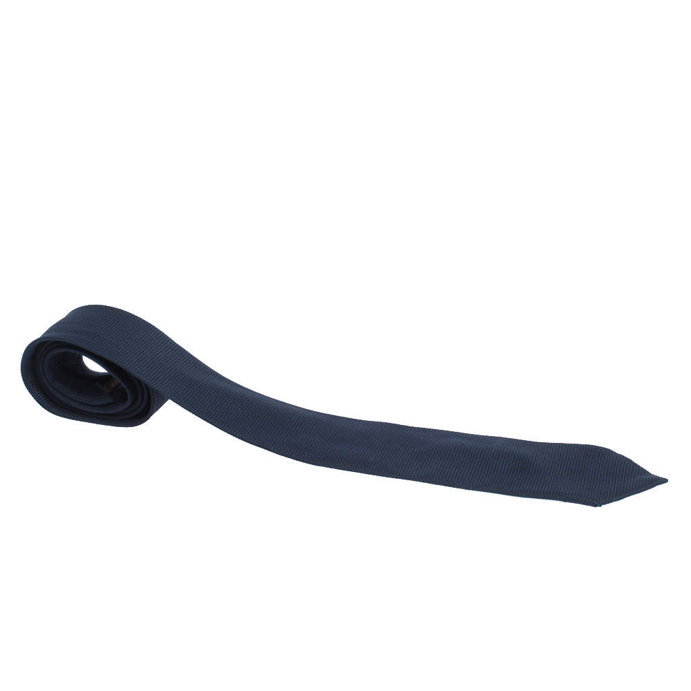 Pre Owned ربطة عنق لوي فيتون يونيفورمز كلاسيك حرير جاكار أزرق كحلي 