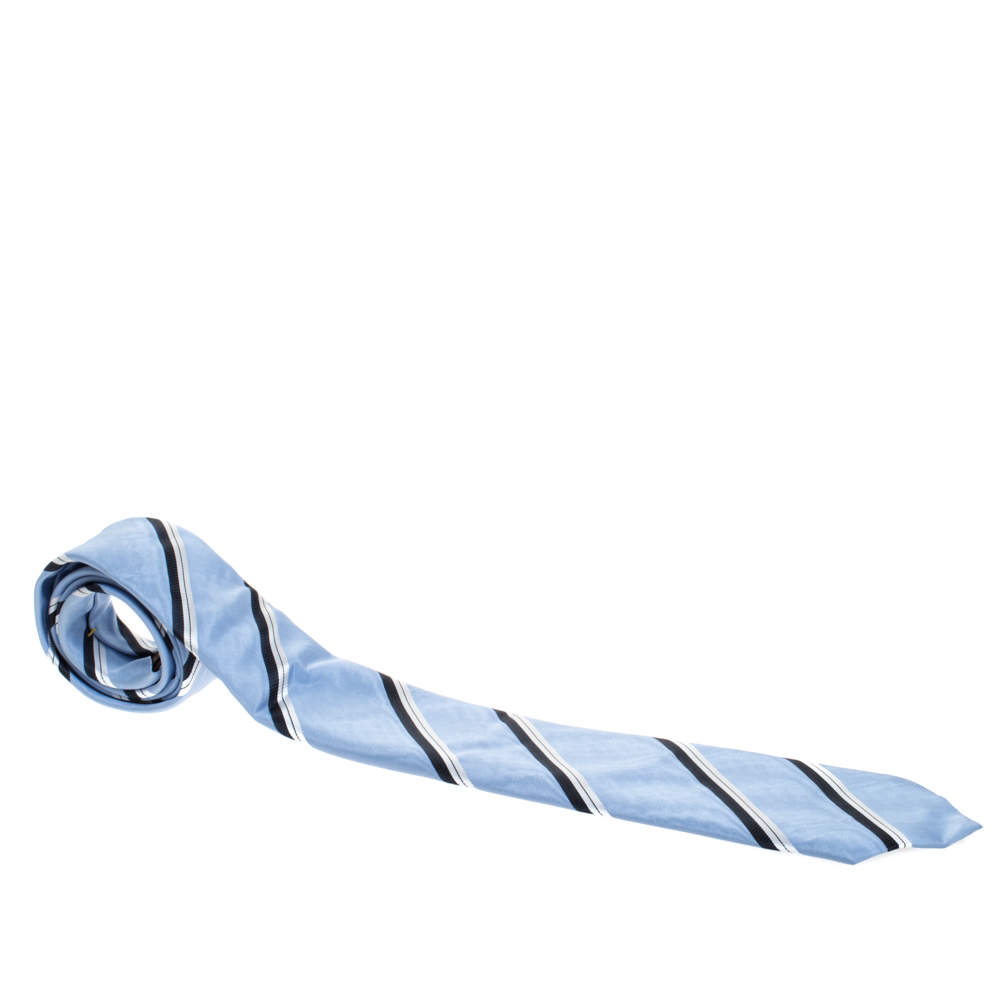 Pre Owned Louis Vuitton Blue Diagonal Striped Classic Silk Tie