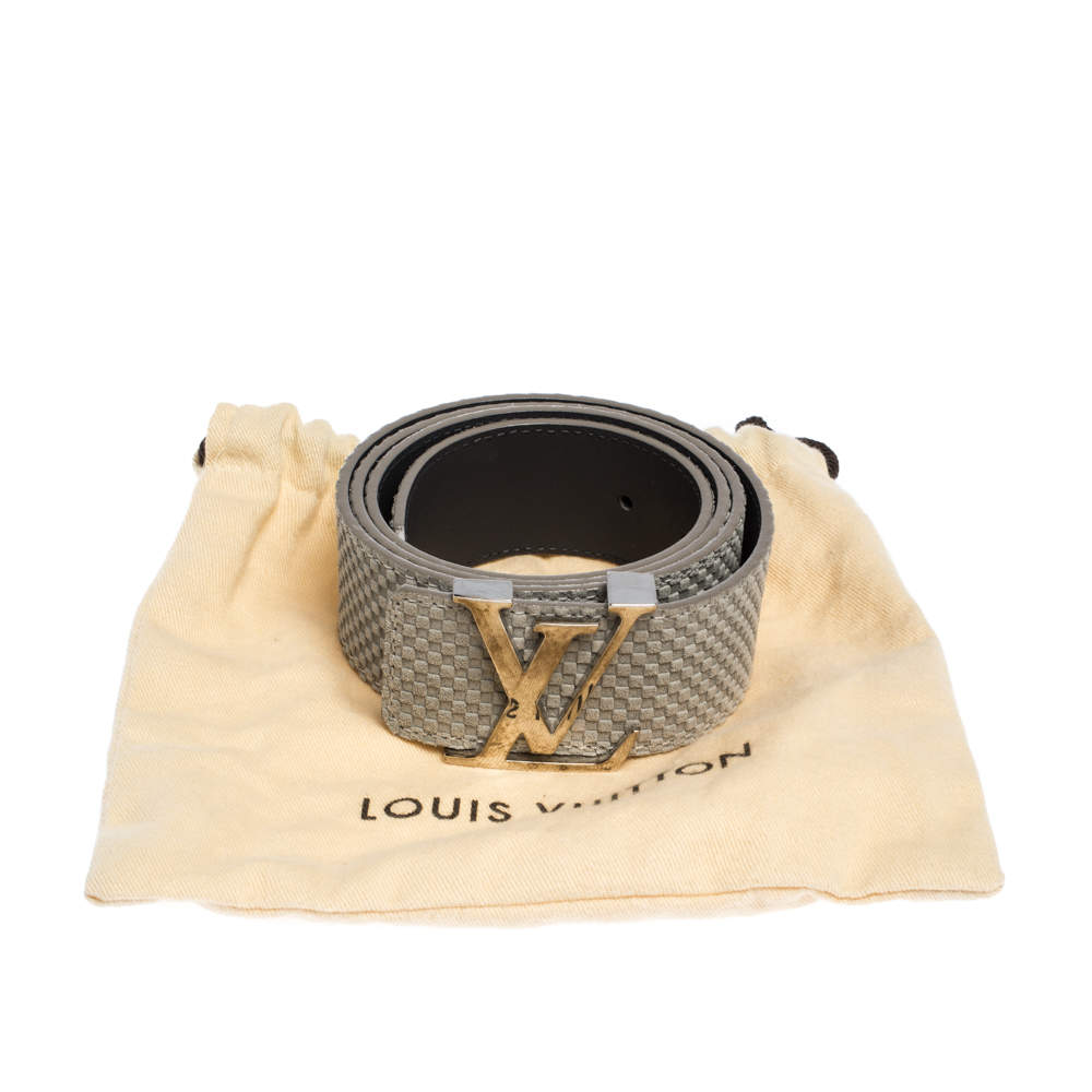 Louis Vuitton Pale Green Damier Embossed Suede LV Initiales Belt 95CM