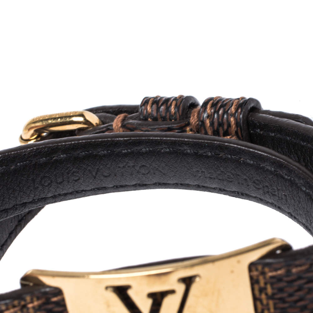 Louis Vuitton Gold Tone Sign It Damier Ebene Leather Bracelet Louis Vuitton