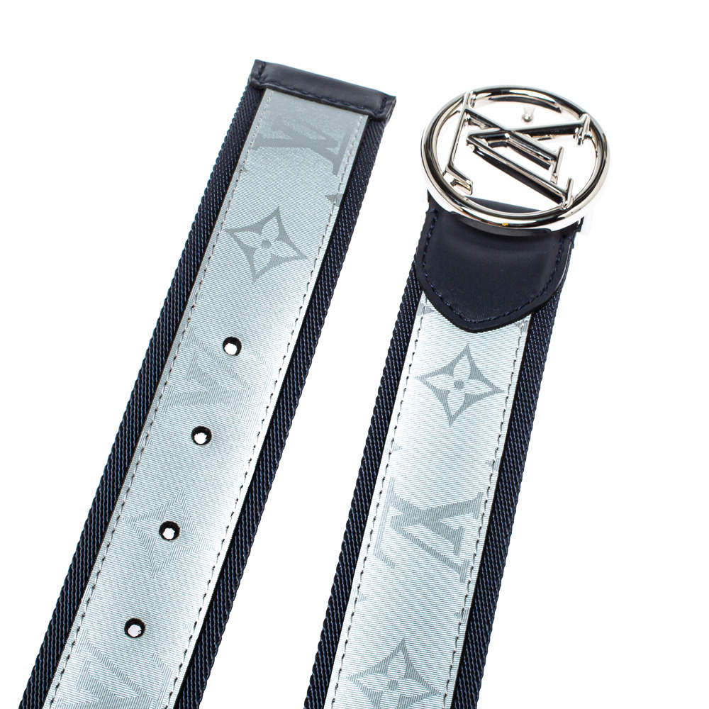 Louis Vuitton Navy Blue/Grey Monogram Fabric LV Circle Belt 90CM