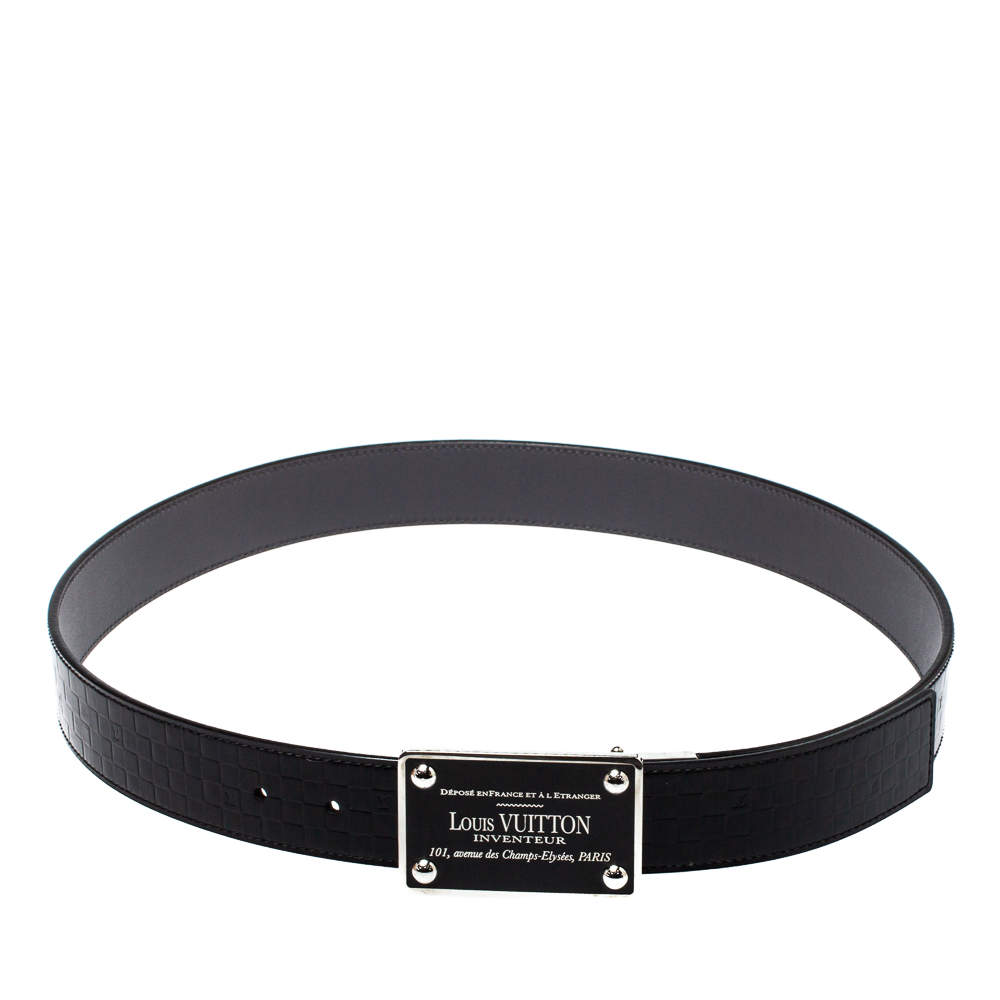 Pre Owned Louis Vuitton Black Damier Embossed Leather Inventeur Belt 95CM
