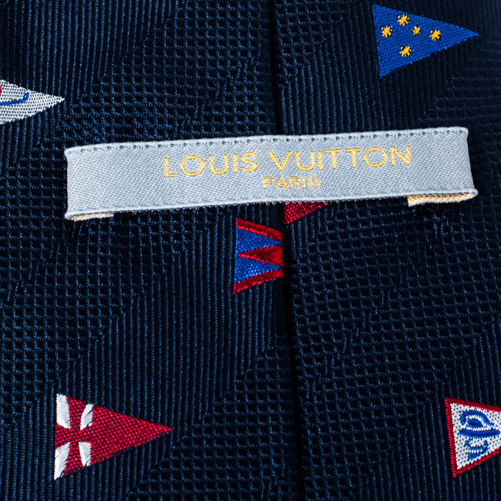 LOUIS VUITTON CUP 2000 Blue With Flag & Logo Print Silk Tie ITALY 58/ 3.6  EC