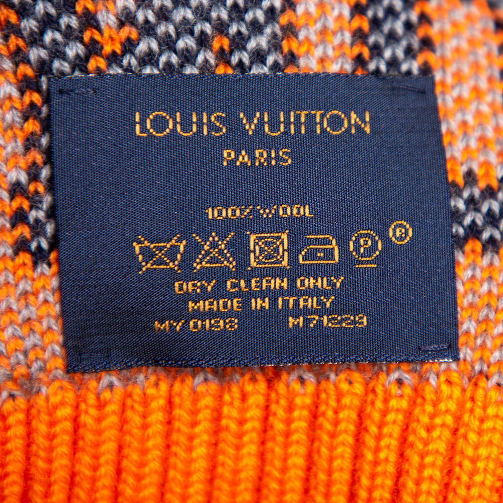 Louis Vuitton Navy Blue & Orange Logo Wool Louis Scarf Louis