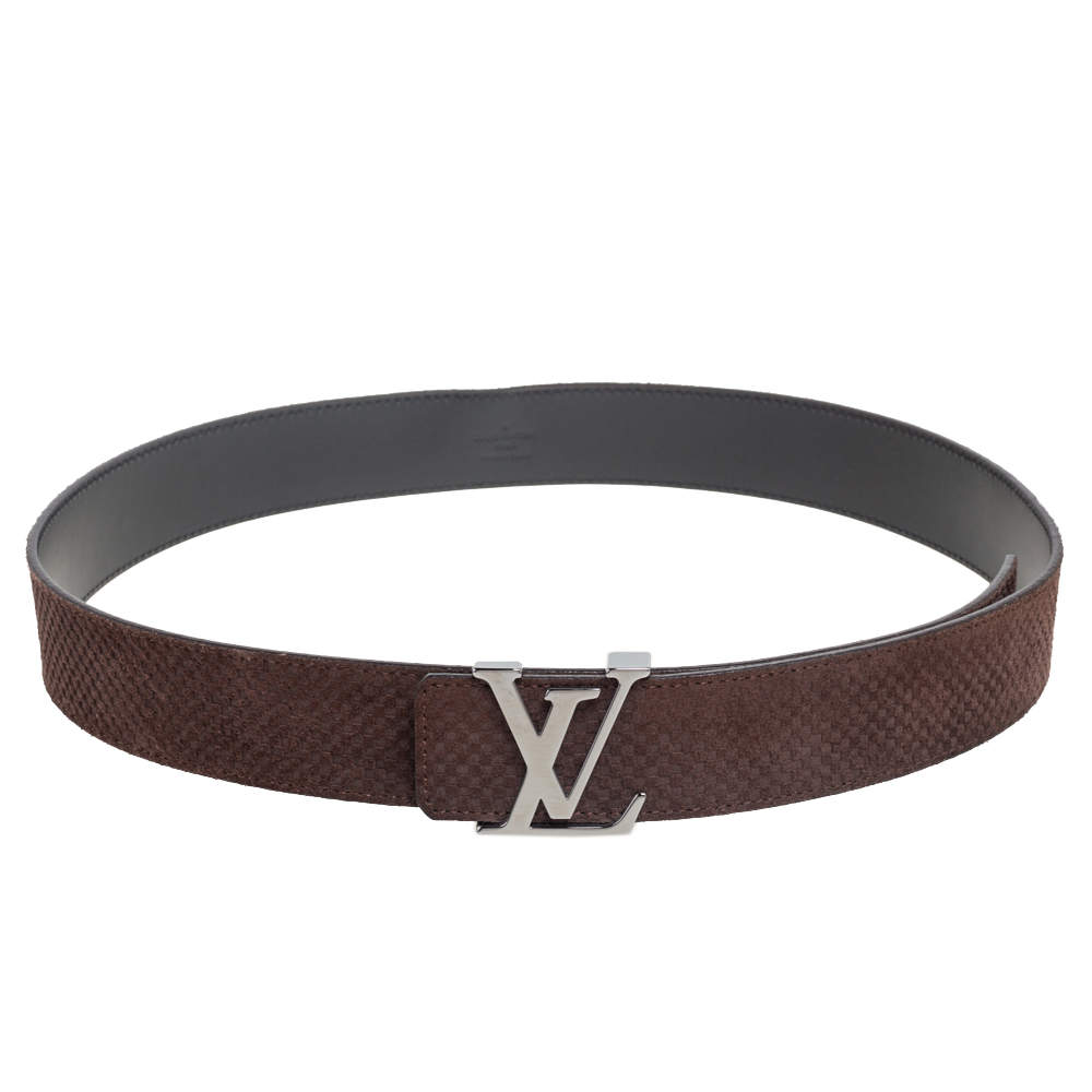 Pre Owned Louis Vuitton Brown Mini Damier Suede LV Initiales Belt 95CM