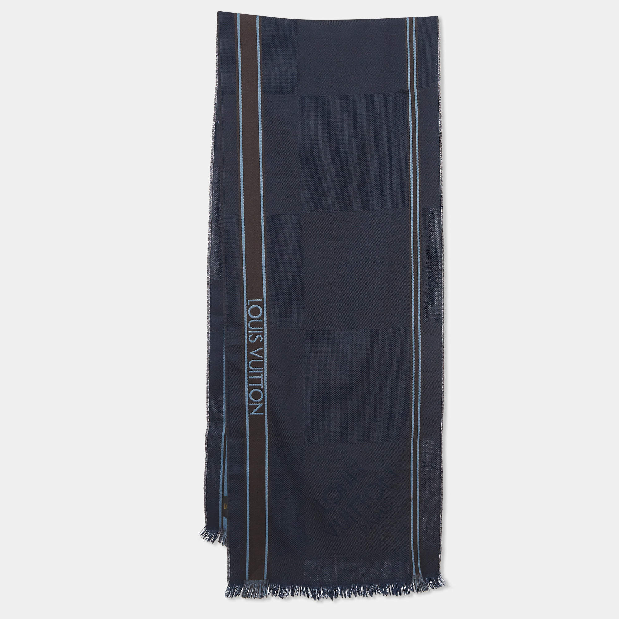 Louis Vuitton Navy Blue Damier Geant Wool Messager Scarf 
