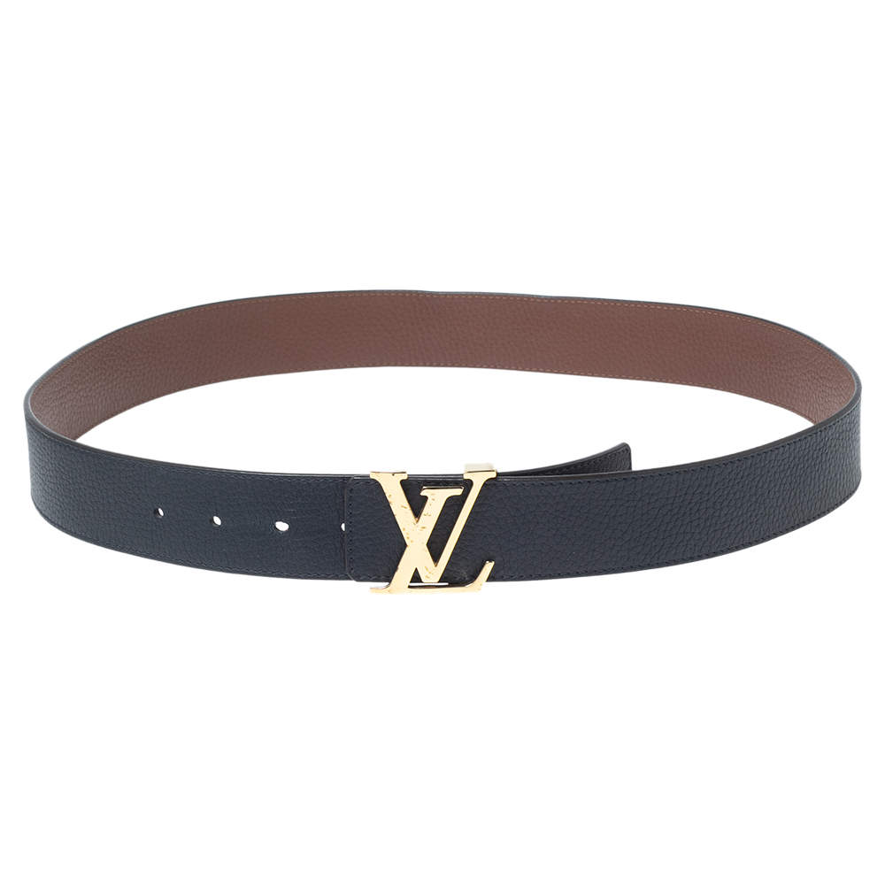 Pre Owned Louis Vuitton Dark Navy Blue/Brown Leather Reversible Initiales Belt Size 95