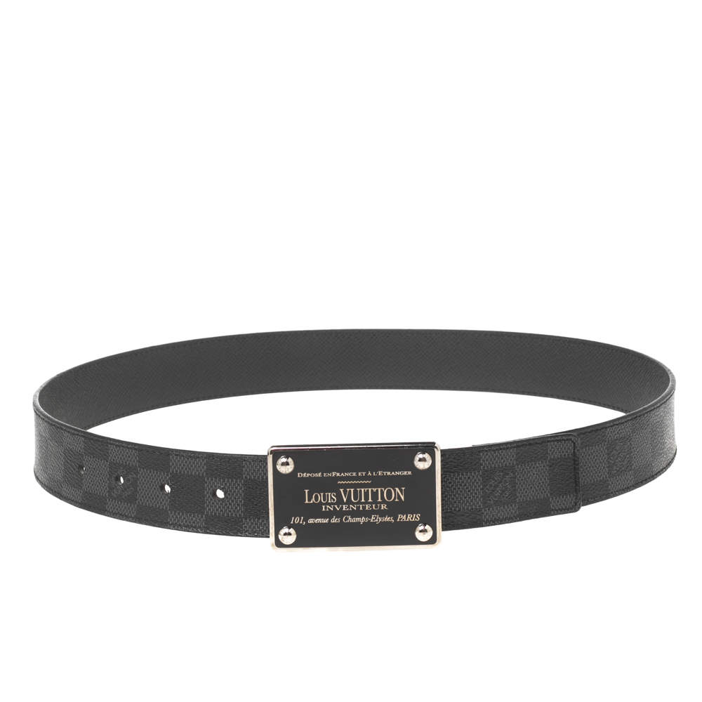 Pre Owned Louis Vuitton Black Damier Graphite Canvas Inventeur Belt 85CM