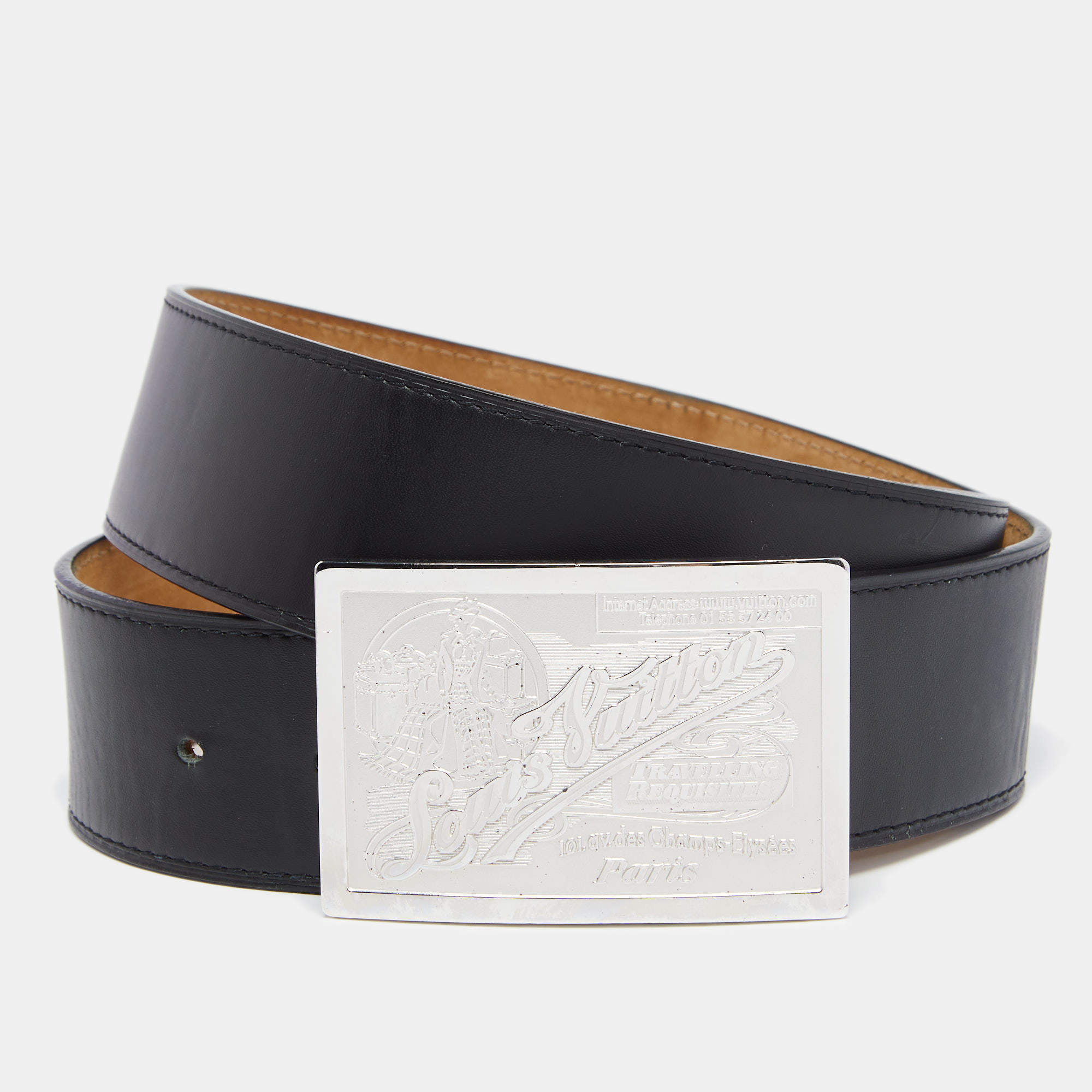 مملوكة مسبقًا Louis Vuitton Black Leather Travelling Requisites Belt 95CM