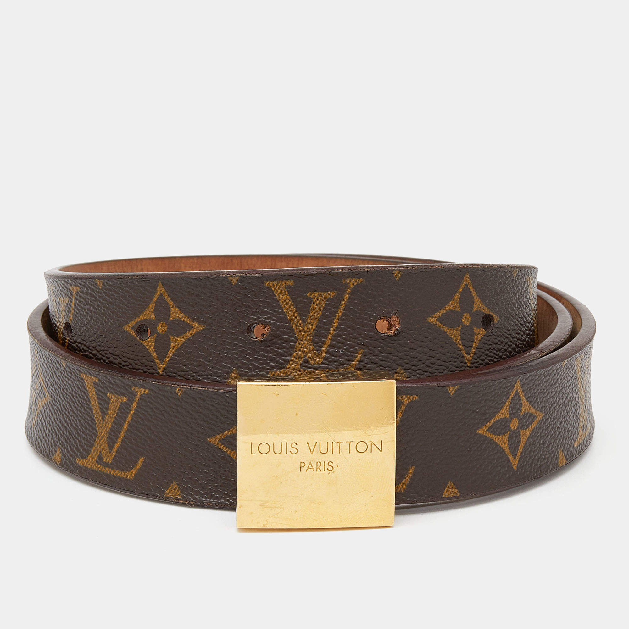 Pre Owned Louis Vuitton Monogram Canvas Buckle Belt 90CM