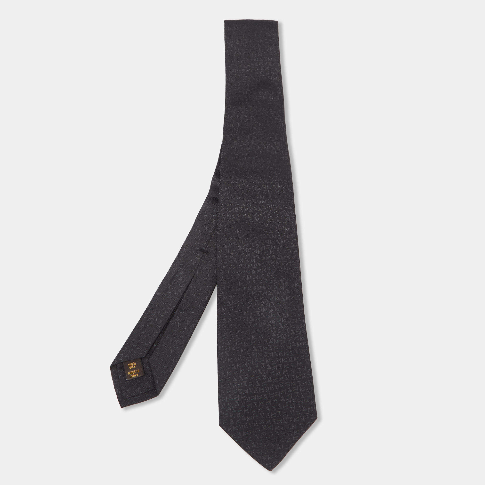 Pre Owned Louis Vuitton Black Logo Jacquard Silk Tie