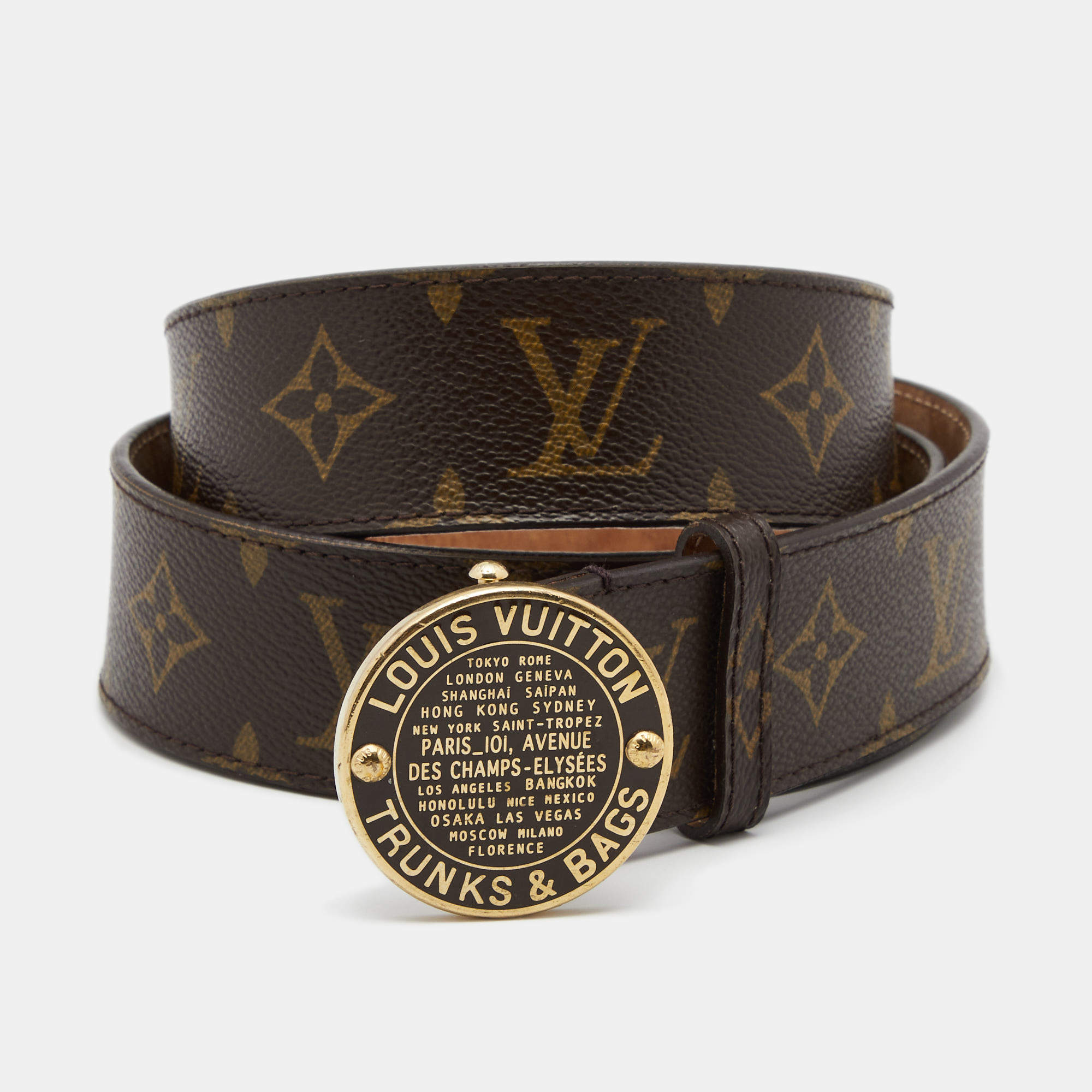 Louis Vuitton Monogram Canvas Trunks and Bags Round Buckle Belt 100CM Louis  Vuitton