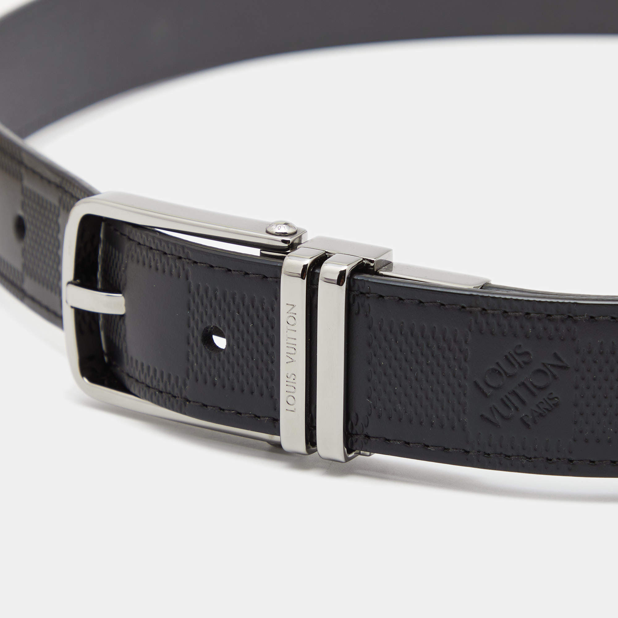 Louis Vuitton Black Damier Embossed Leather Reversible Boston Belt