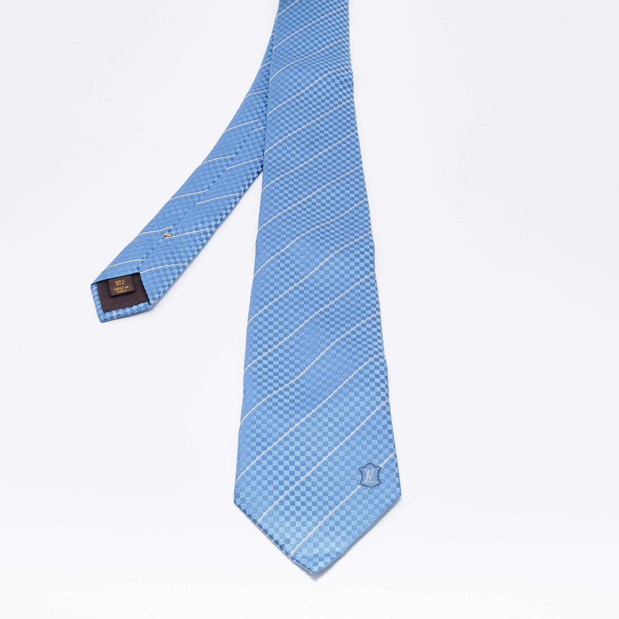Pre Owned Louis Vuitton Blue Damier Jacquard Silk Tie