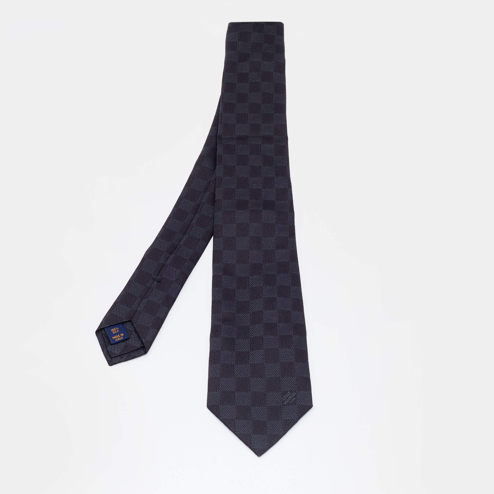 Pre Owned Louis Vuitton Black Damier Ebene Pattern Silk Tie