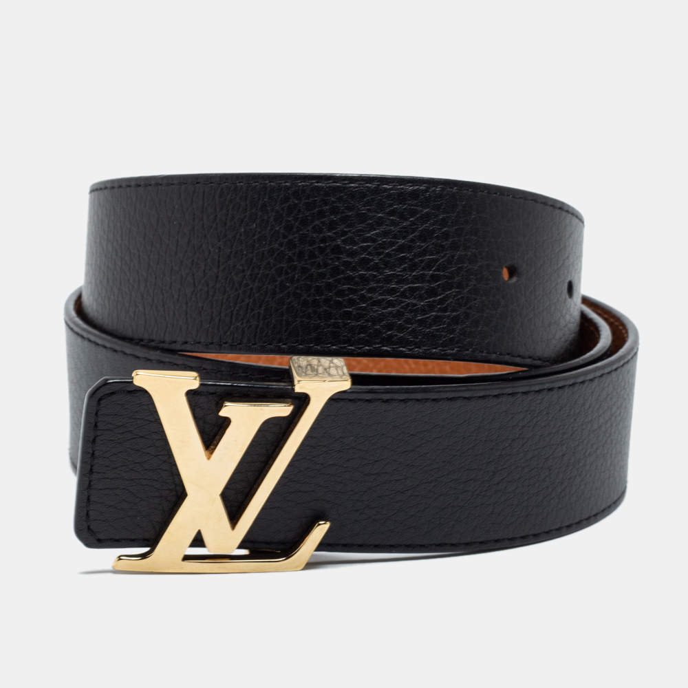 Pre Owned Louis Vuitton Black Leather LV Initiales Belt 90 CM