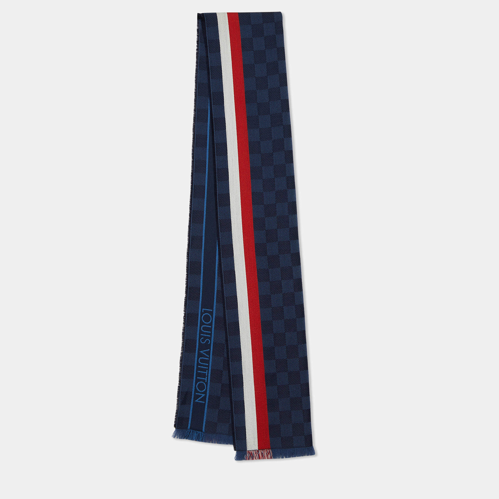 Louis Vuitton Navy Blue Messager Damier Wool Scarf