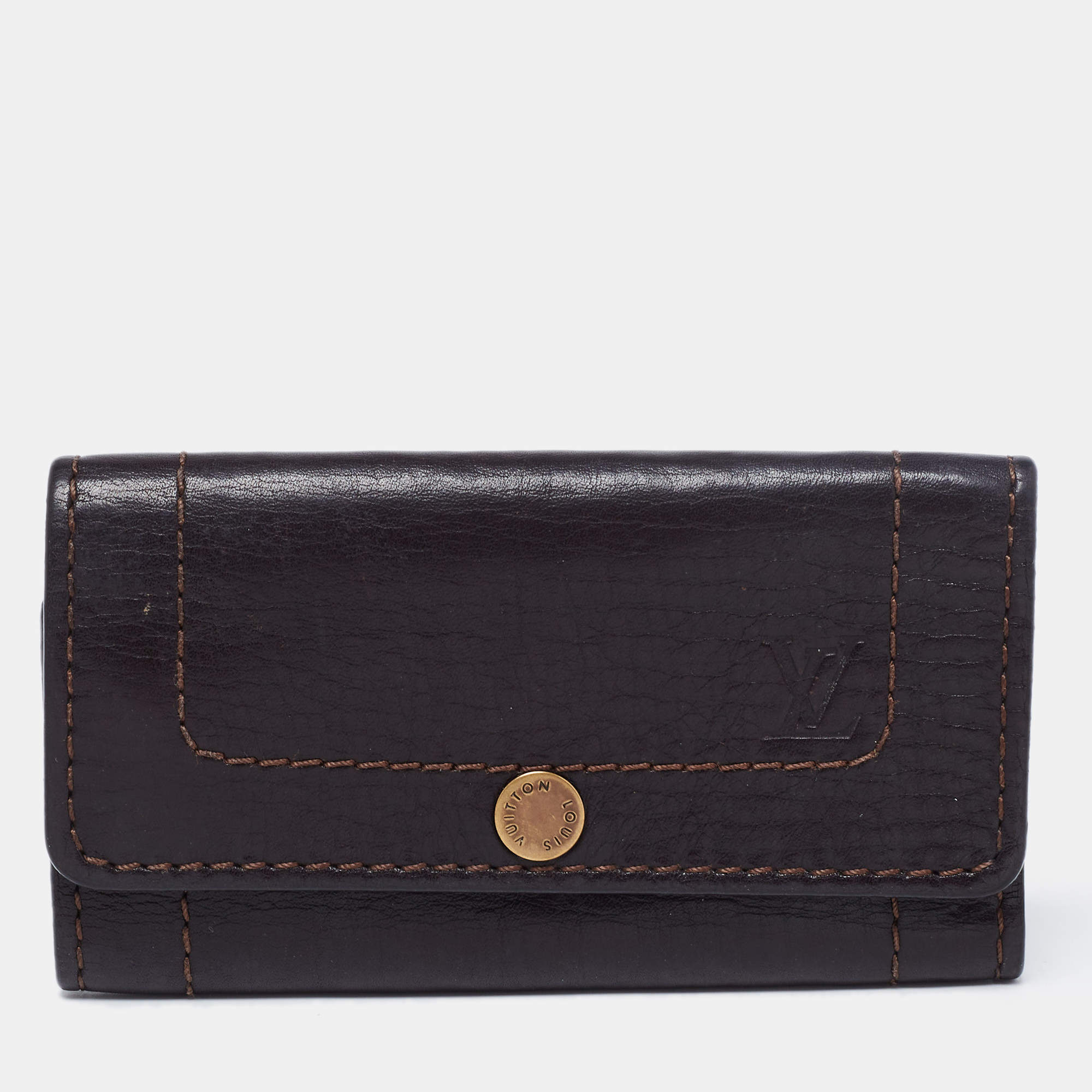 Pre Owned Louis Vuitton Brown Utah Leather Key Holder