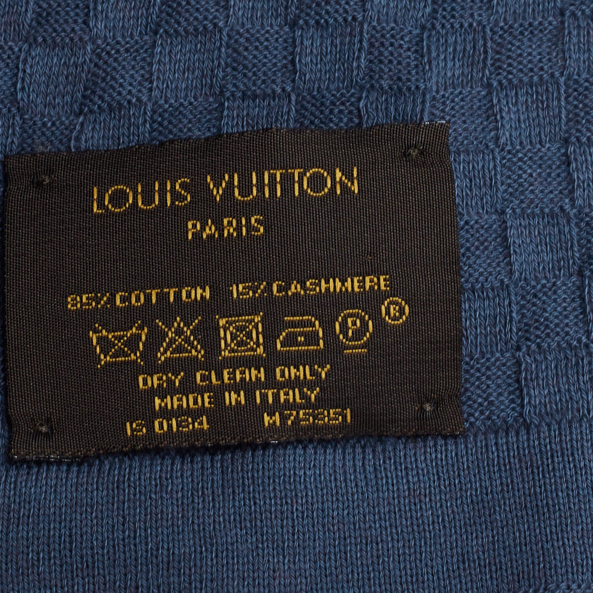 Louis Vuitton Blue Checked Pattern Cotton & Cashmere Micro Damier Scarf