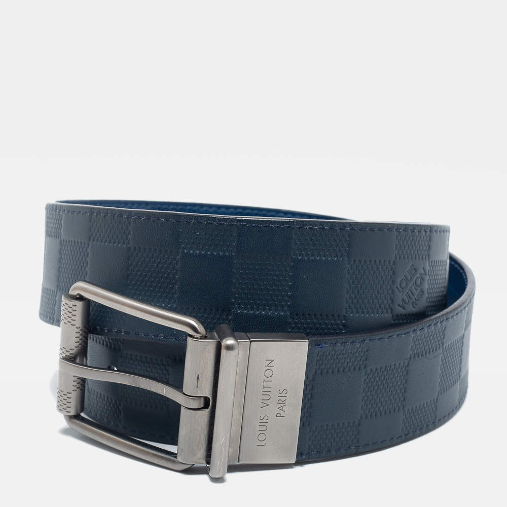 Pre Owned Louis Vuitton Orion/Neptune Damier Infini Leather Reversible Cut to Size Buckle Belt