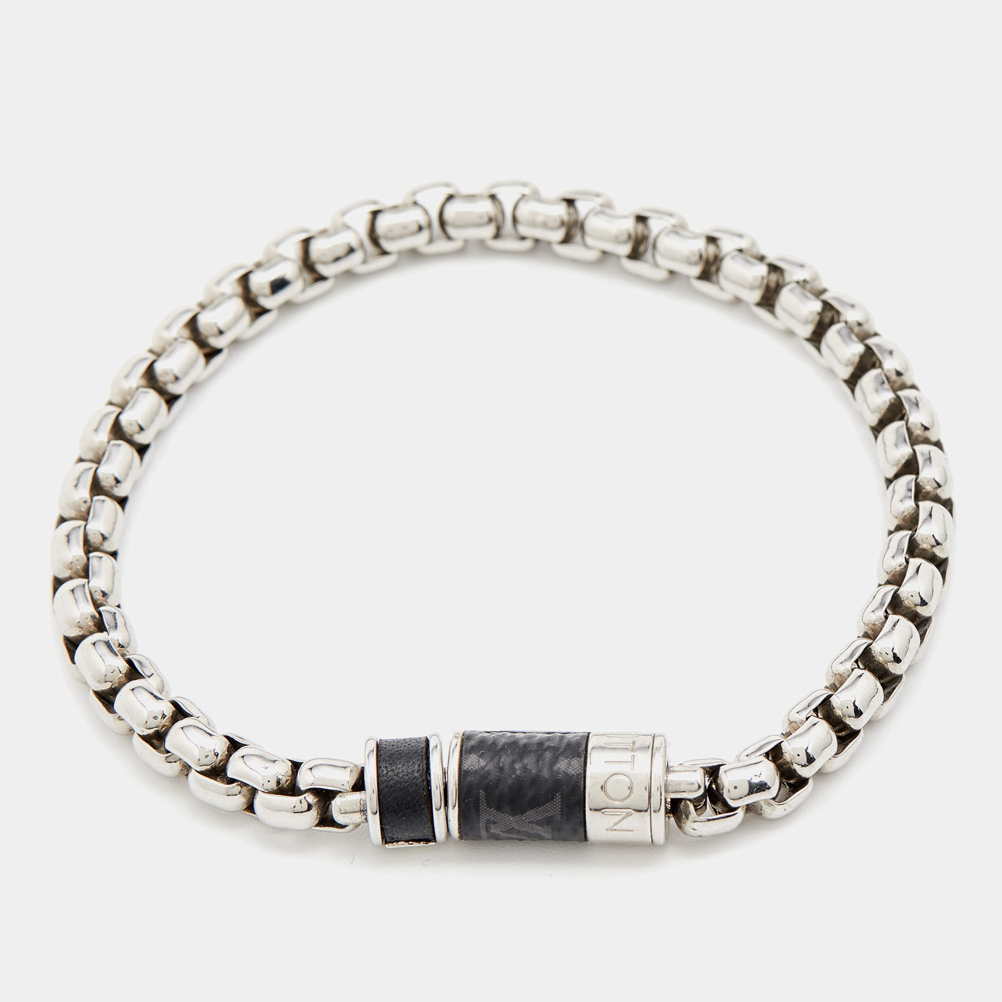 Louis Vuitton Monogram Chain Bracelet Grey Metal & Monogram Canvas. Size L