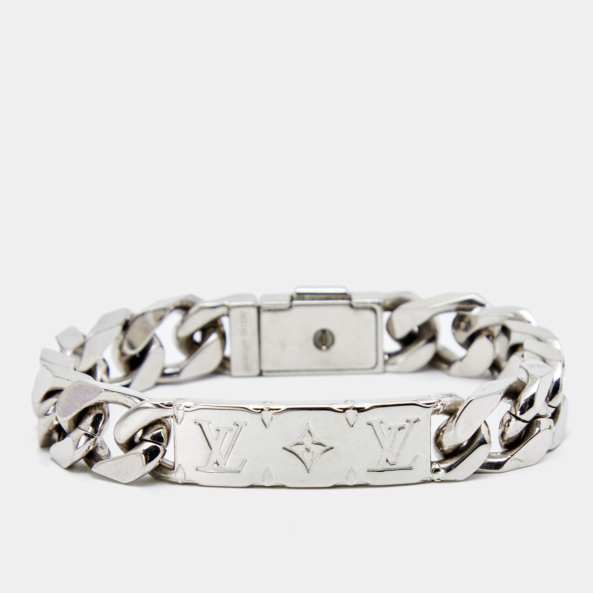 LOUIS VUITTON Zamac Palladium Monogram Chain Bracelet Silver