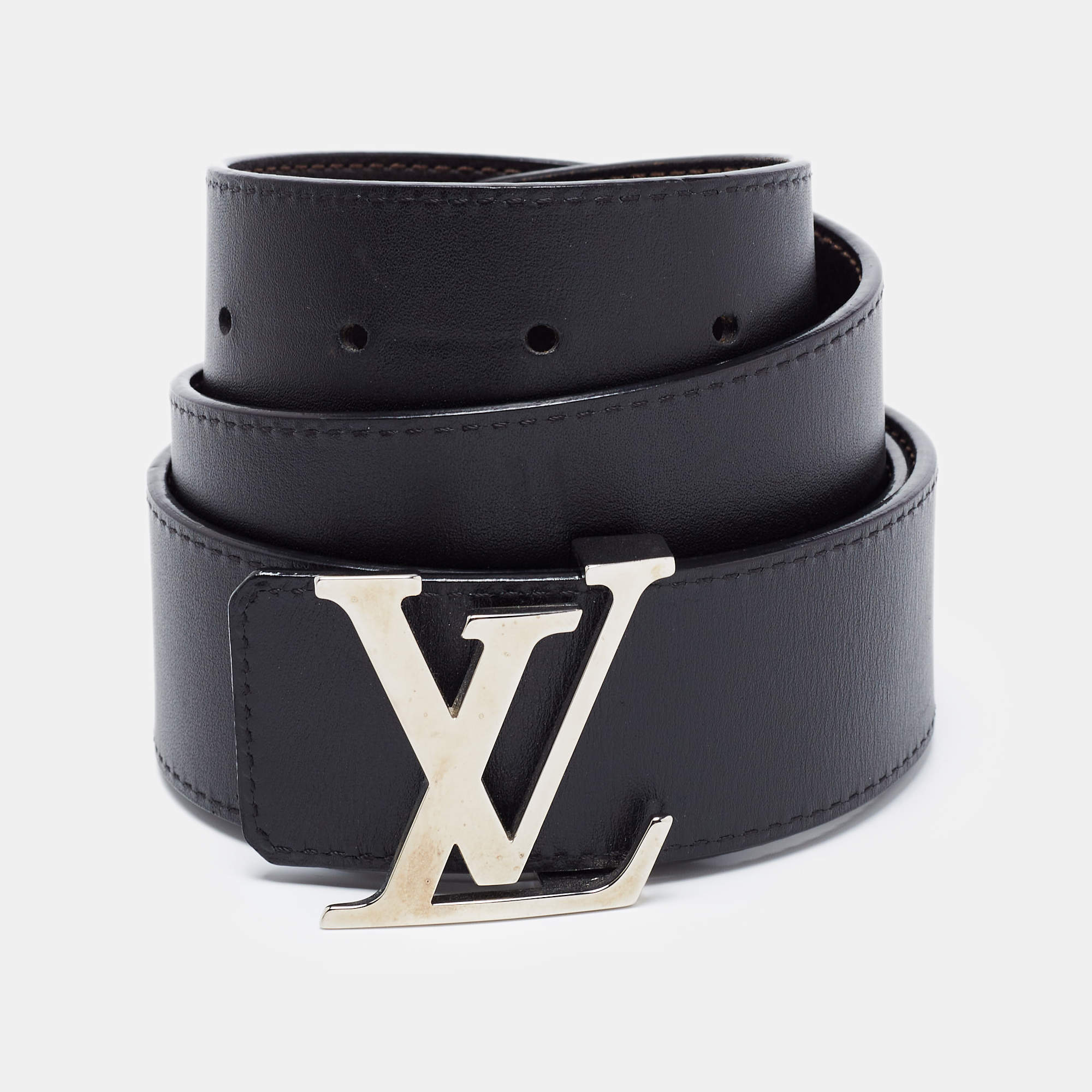Pre-Owned Rare limited edition Louis Vuitton LOUIS VUITTON leather belt  N1002 Sunture LV 100LV 85 size 80-90cm black men's (Good) 