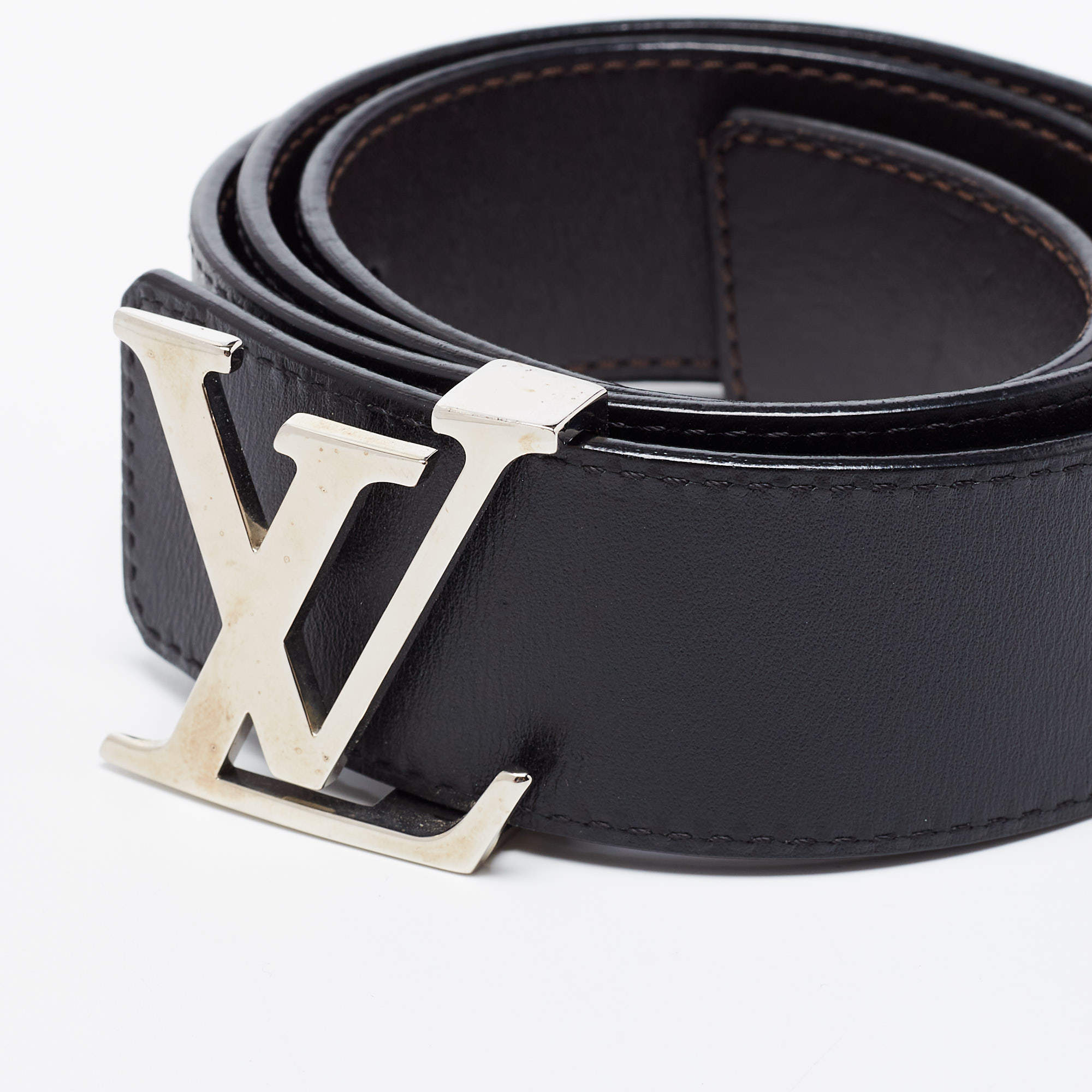 Pre-Owned Rare limited edition Louis Vuitton LOUIS VUITTON leather belt  N1002 Sunture LV 100LV 85 size 80-90cm black men's (Good) 