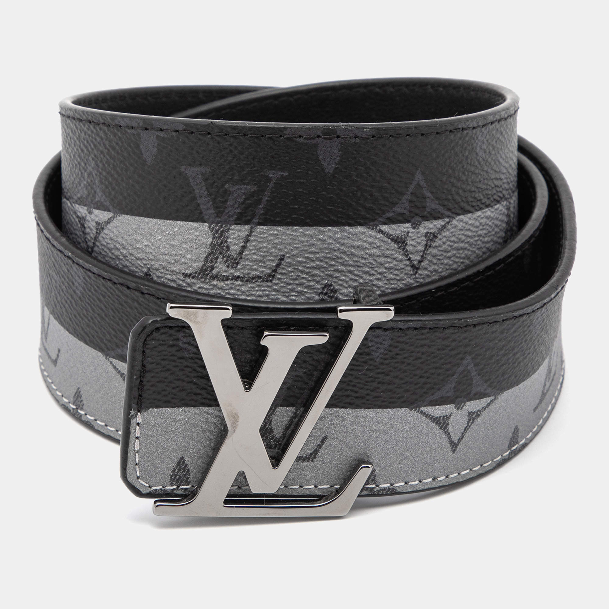 Louis Vuitton Eclipse Grey Monogram Canvas Initiales Buckle Belt 100CM Louis Vuitton TLC