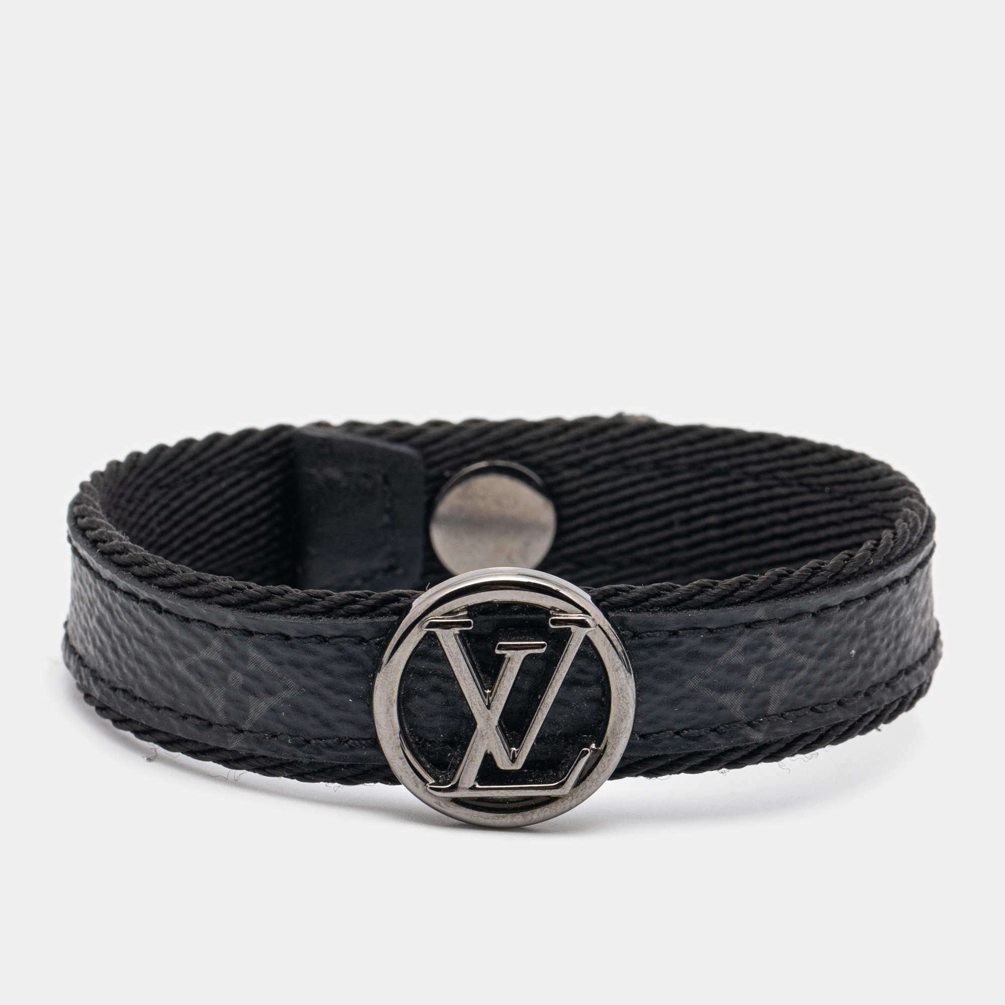 LV Circle Leather Bracelet Monogram Eclipse Canvas - Fashion Jewelry
