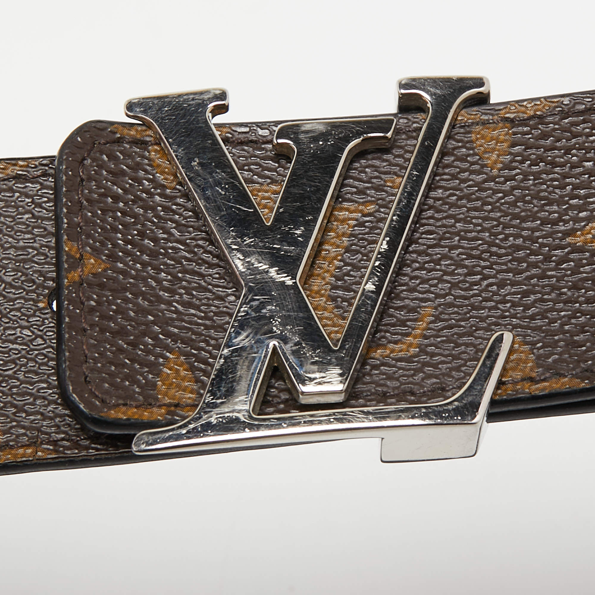 Louis Vuitton Monogram Canvas & Olive Green Reversible Initiales Belt 90