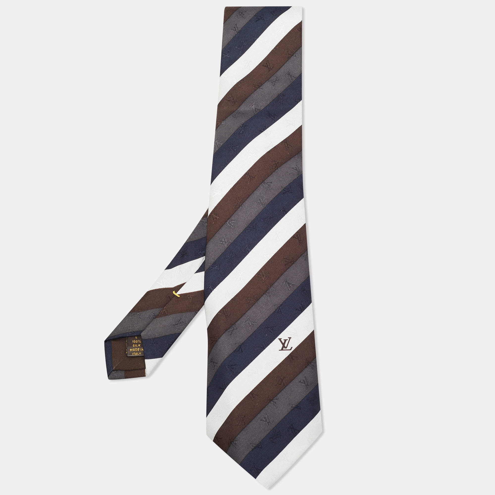 Louis Vuitton Multicolor Diagonal Striped Logo Silk Tie