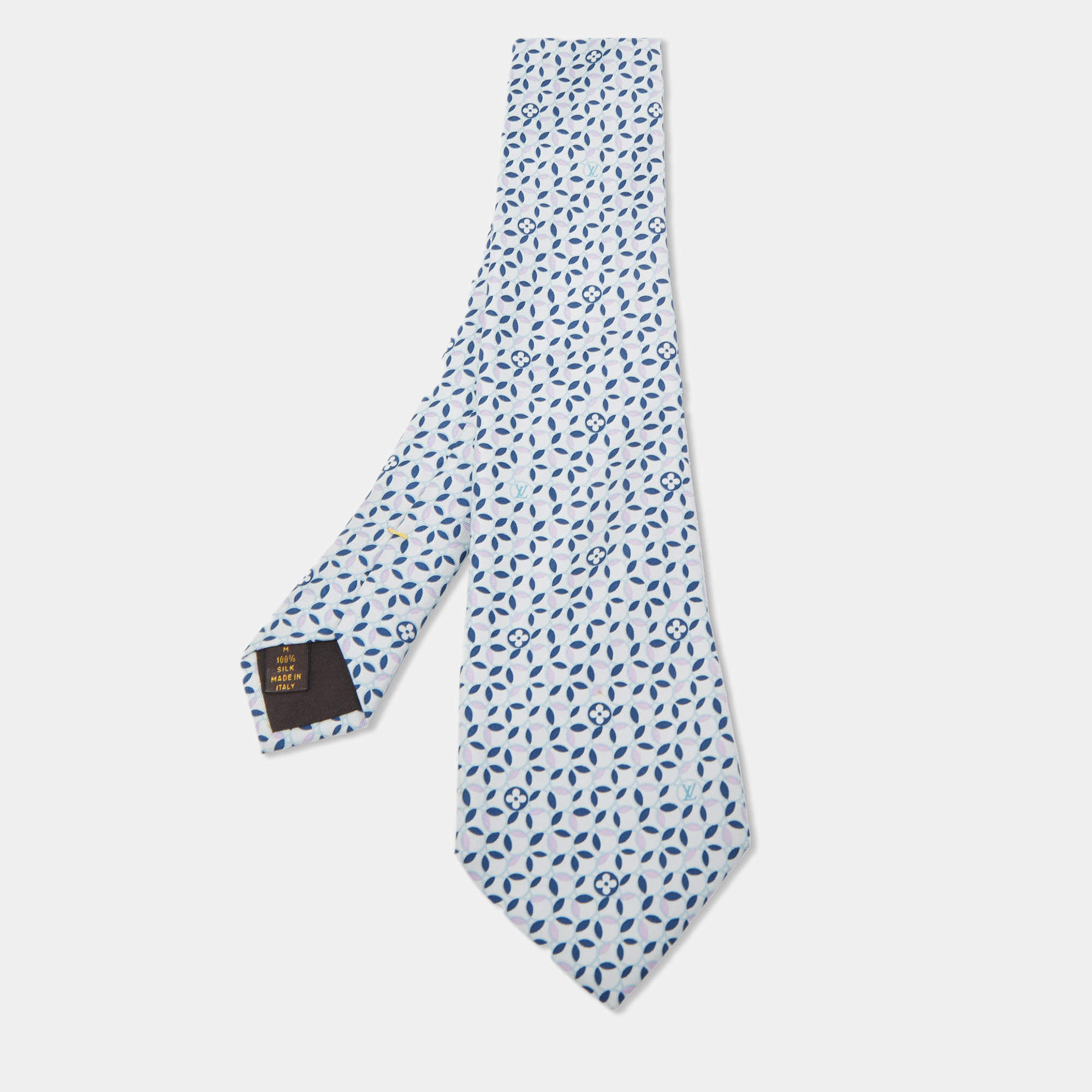 Pre Owned Louis Vuitton Blue Monogram Flower Print Silk Tie