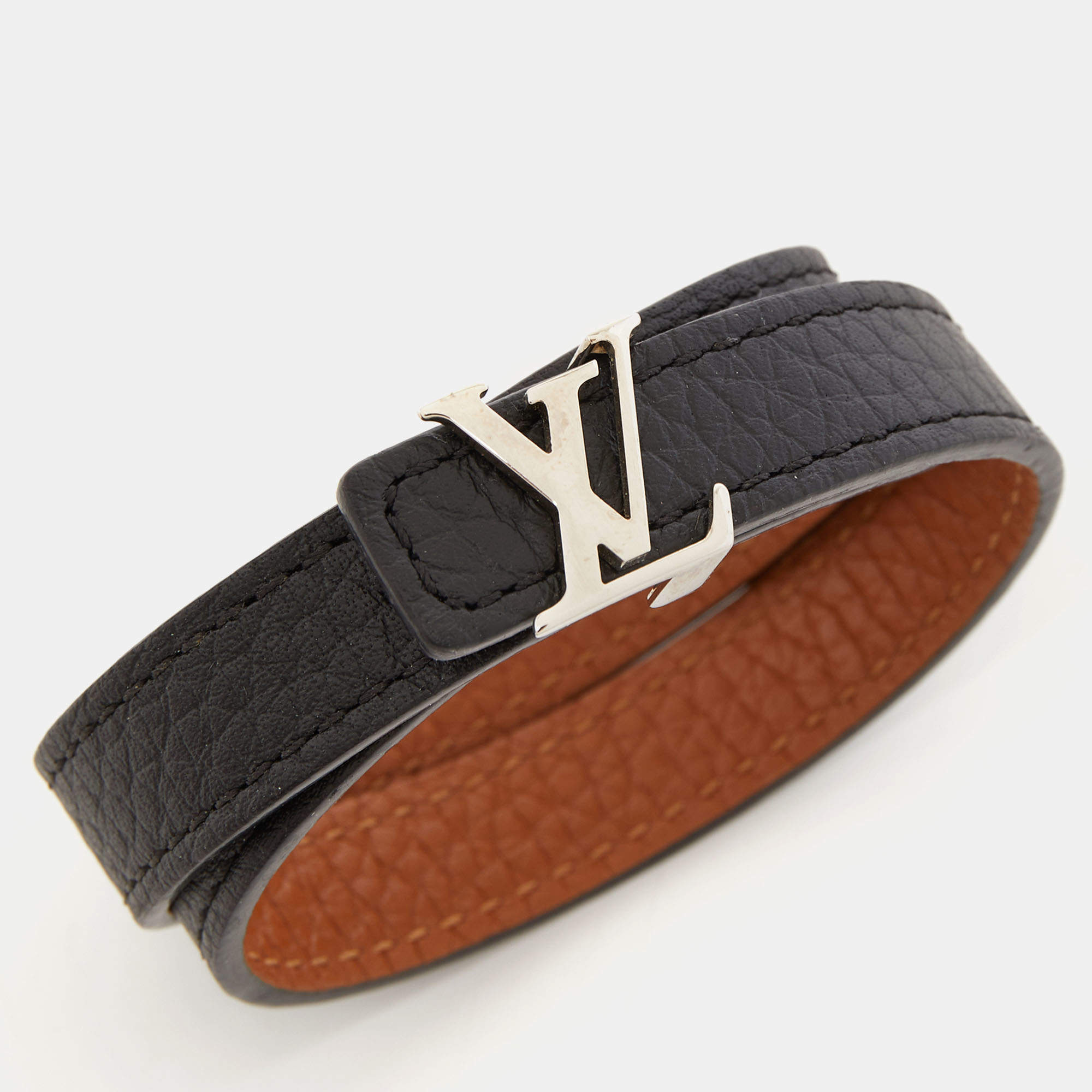 Louis Vuitton Brown/Black Leather Reversible Initials Wrap Bracelet -  Yoogi's Closet