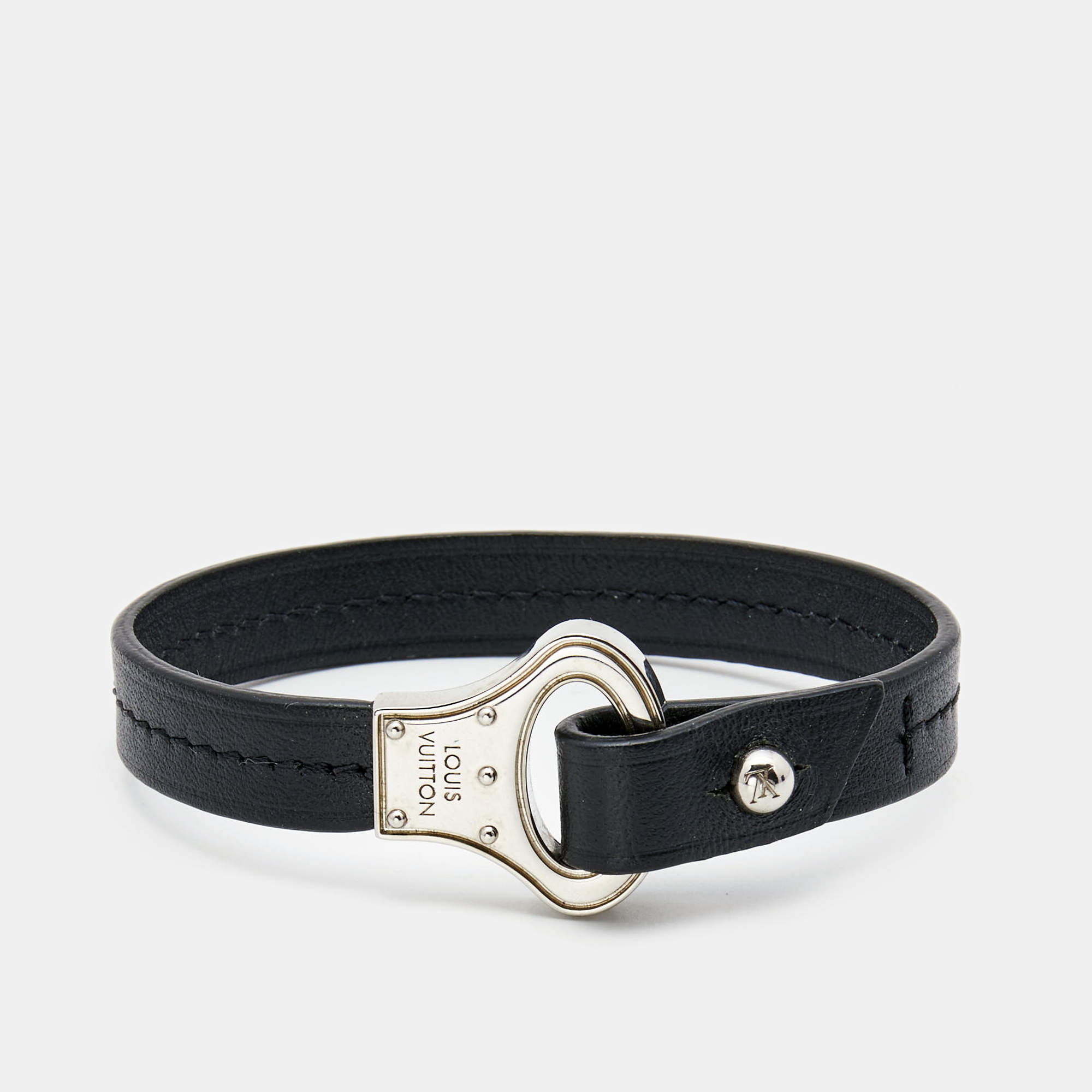 Authentic Louis Vuitton Leather Bracelet 19.5cm Black Casual