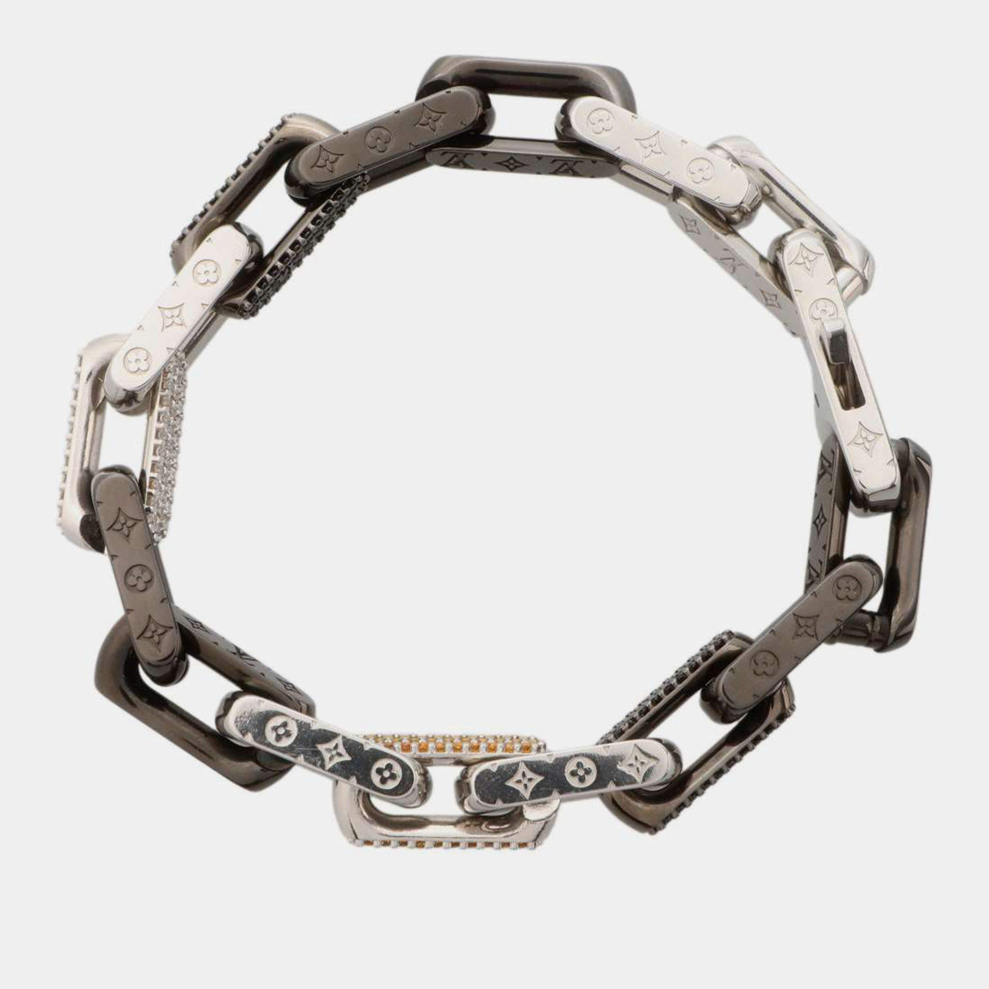 LOUIS VUITTON Bracelet Monogram Chain Size L Silver/Black M1205L