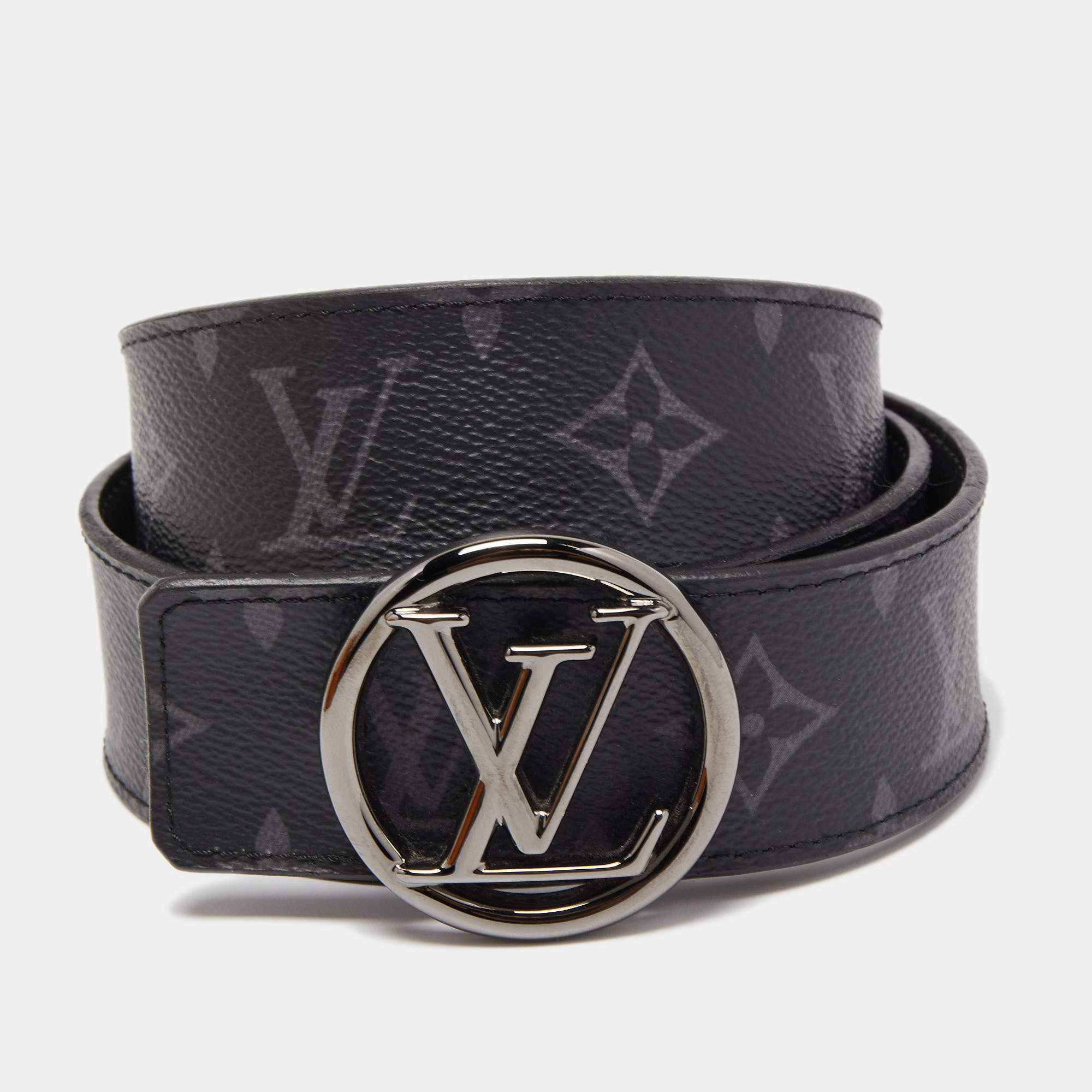 Pre Owned Louis Vuitton Monogram Eclipse Canvas LV Circle Reversible Belt 100CM