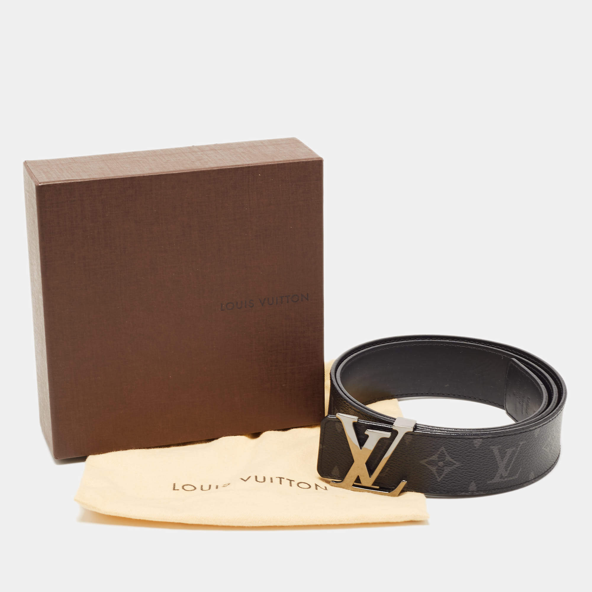 Louis Vuitton, Accessories, 29 Eclipse Monogram Whitegrey Mens Belt 90mm