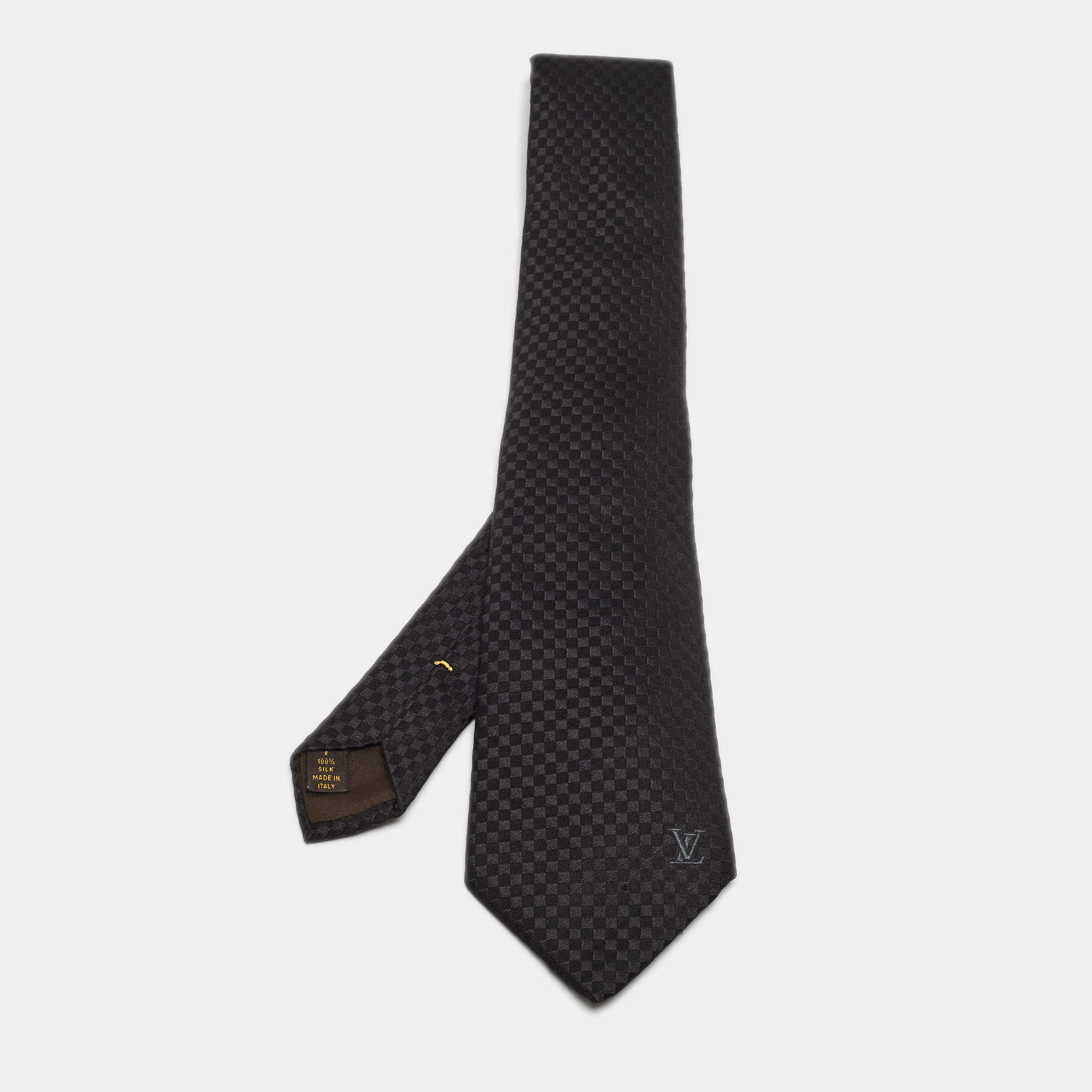 Louis Vuitton Black Damier Checkerboard Patterned Silk jacquard Tie
