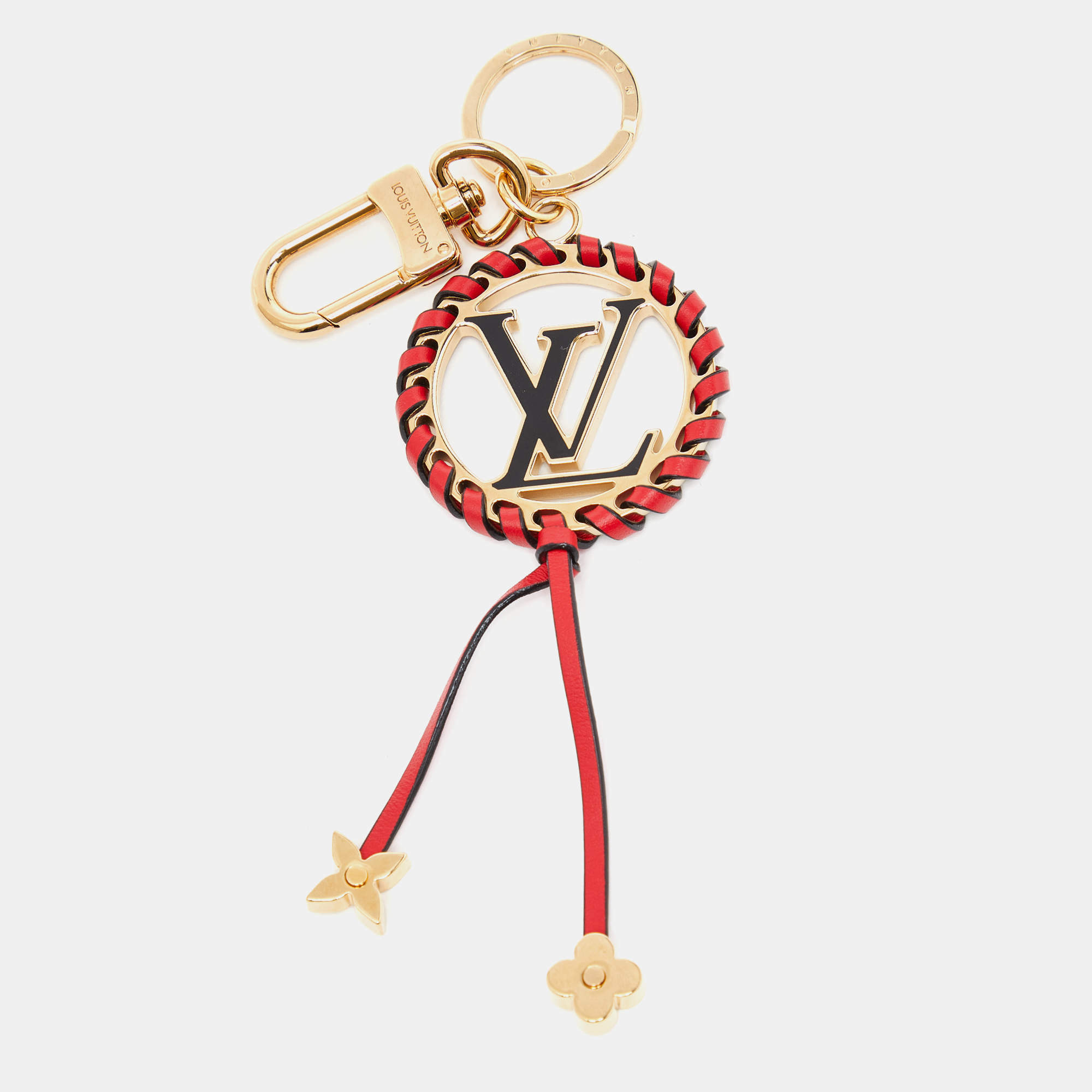 Pre Owned Louis Vuitton Gold Tone Red Leather & Enamel Logo Very Bag Charm & Key Chain