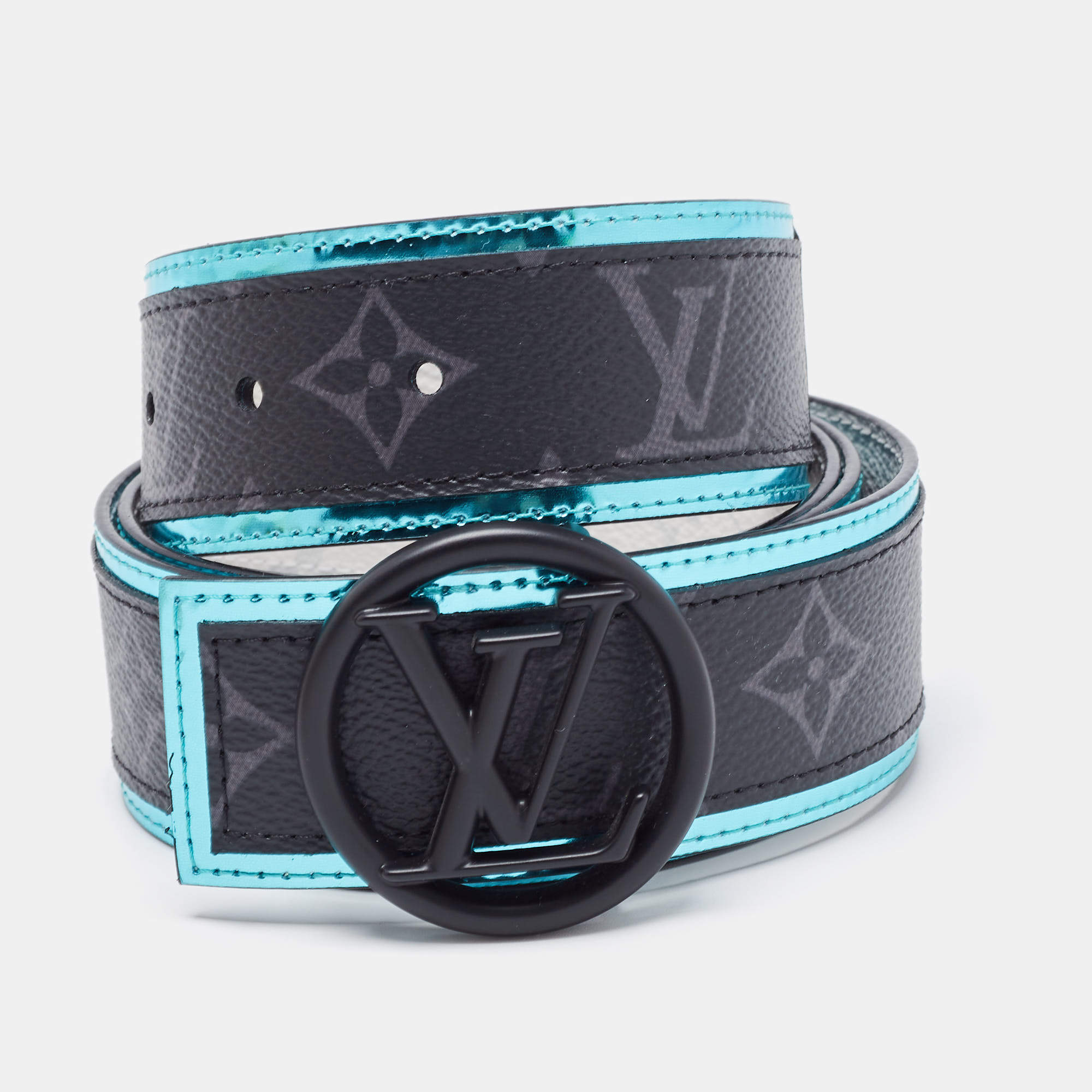 Louis Vuitton Monogram Eclipse and Antarctica Canvas LV Circle Reversible Belt 90 CM