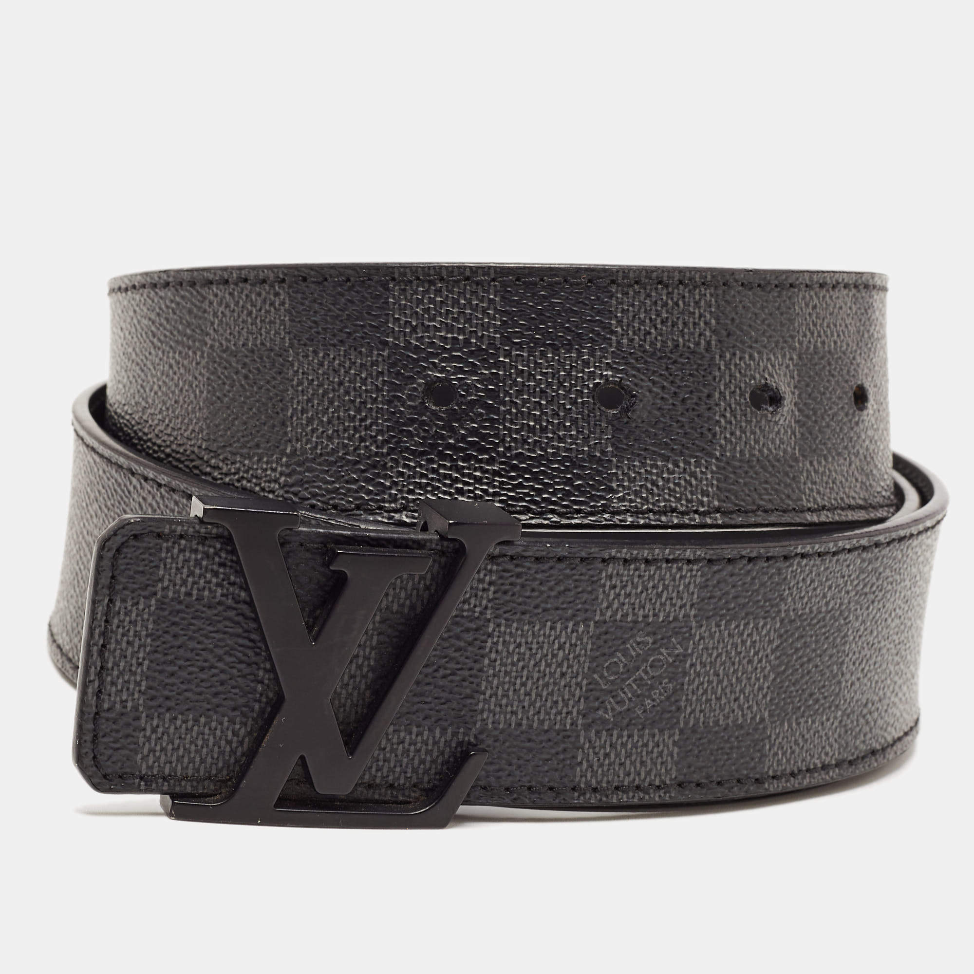 Pre Owned Louis Vuitton Damier Graphite Coated Canvas Initials Belt 95 CM